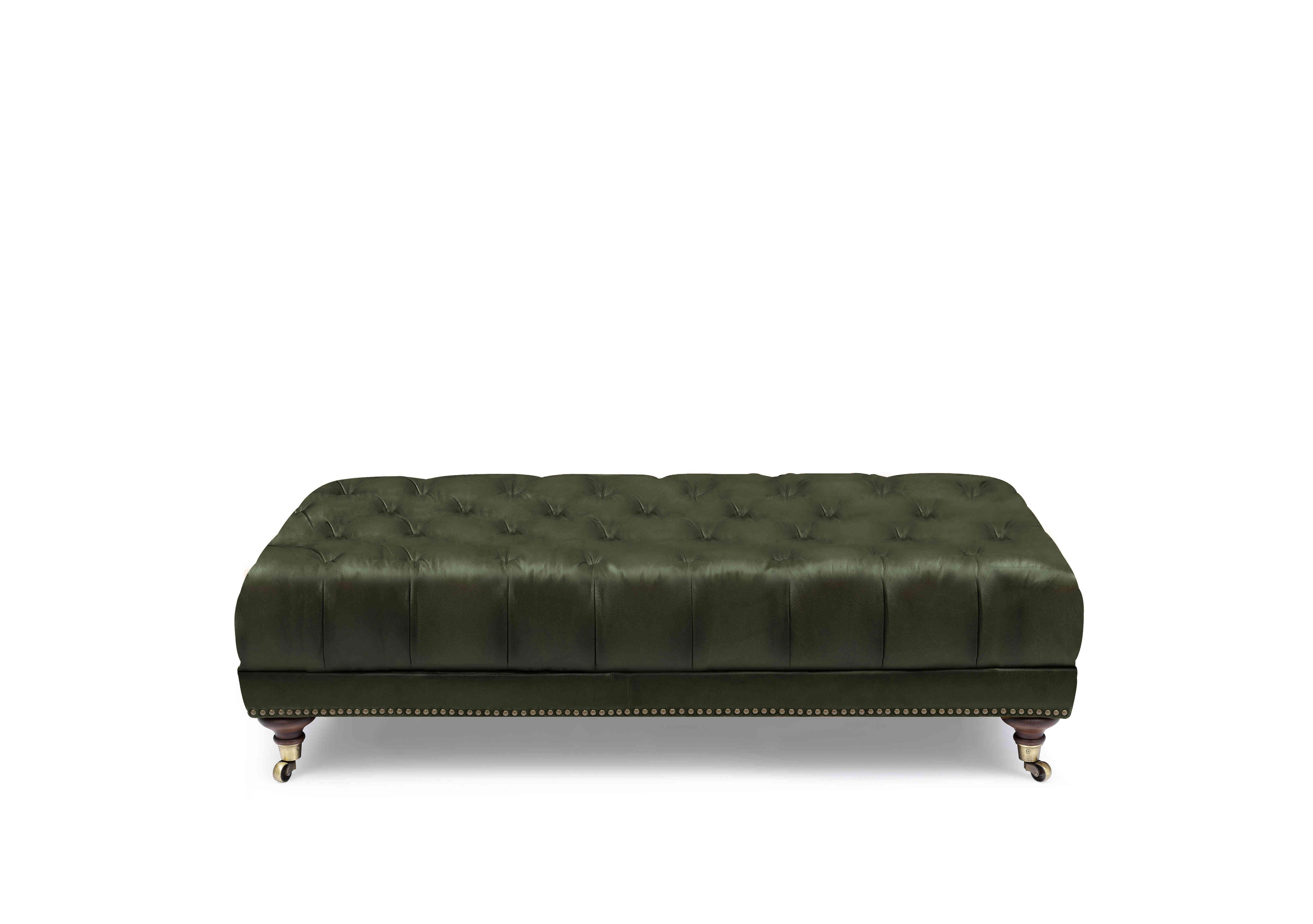 Wallace Leather Rectangular Footstool with Castors in X3y1-1965ls Emerald on Furniture Village