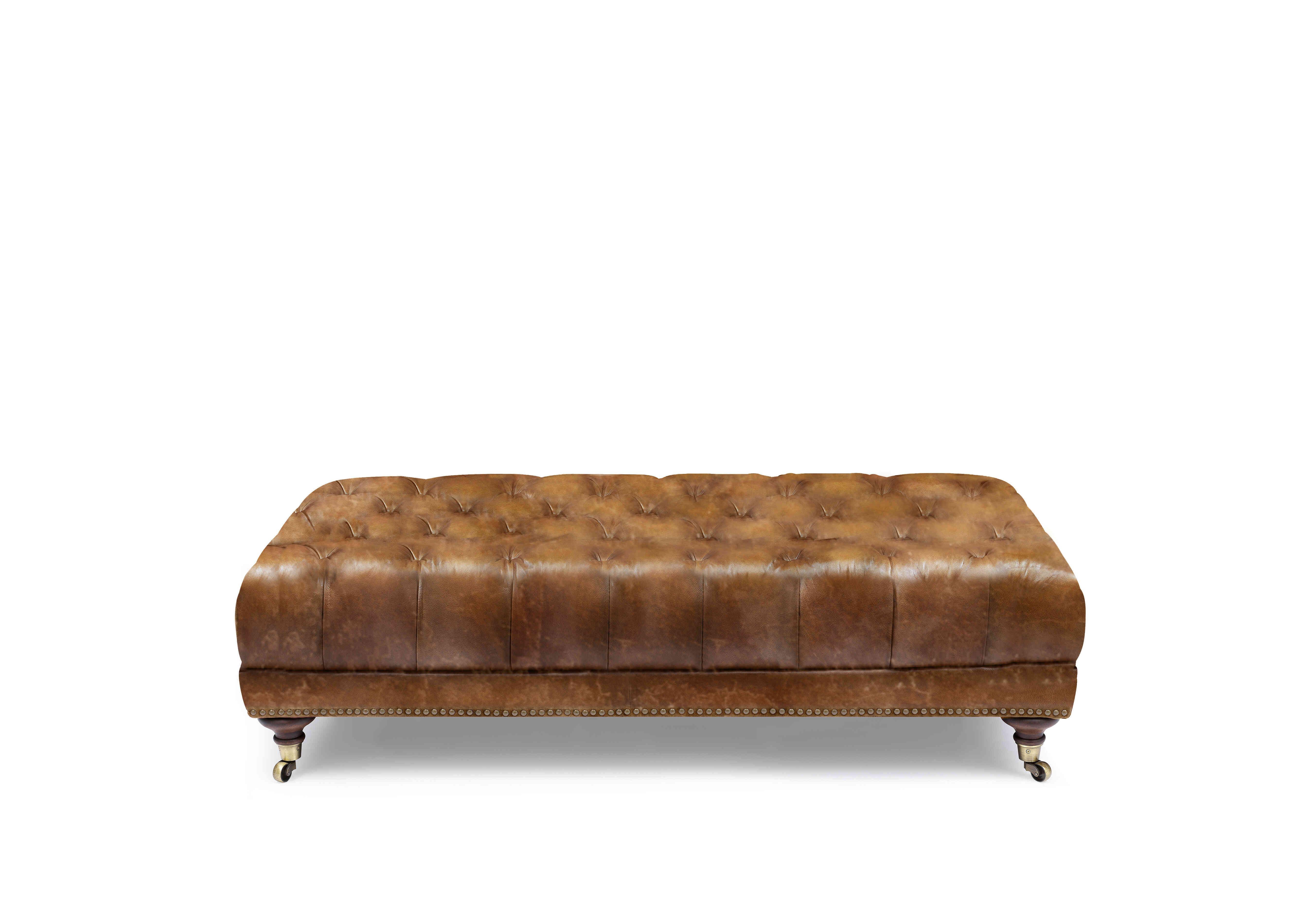 Wallace Leather Rectangular Footstool with Castors in X3y1-1981ls Saddle on Furniture Village