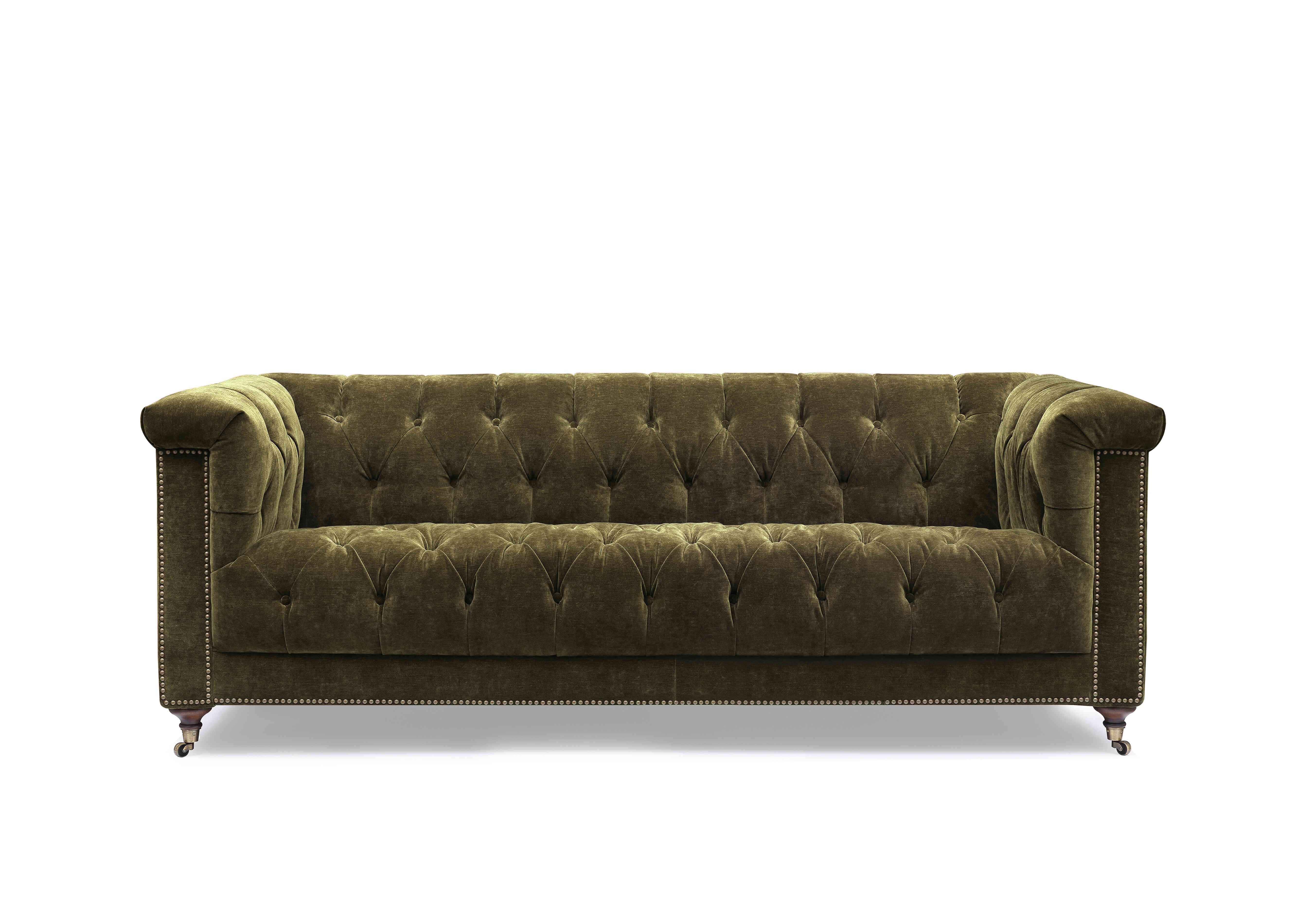 Wallace 3 Seater Fabric Chesterfield Sofa with USB-C in X3y1-W018 Pine on Furniture Village