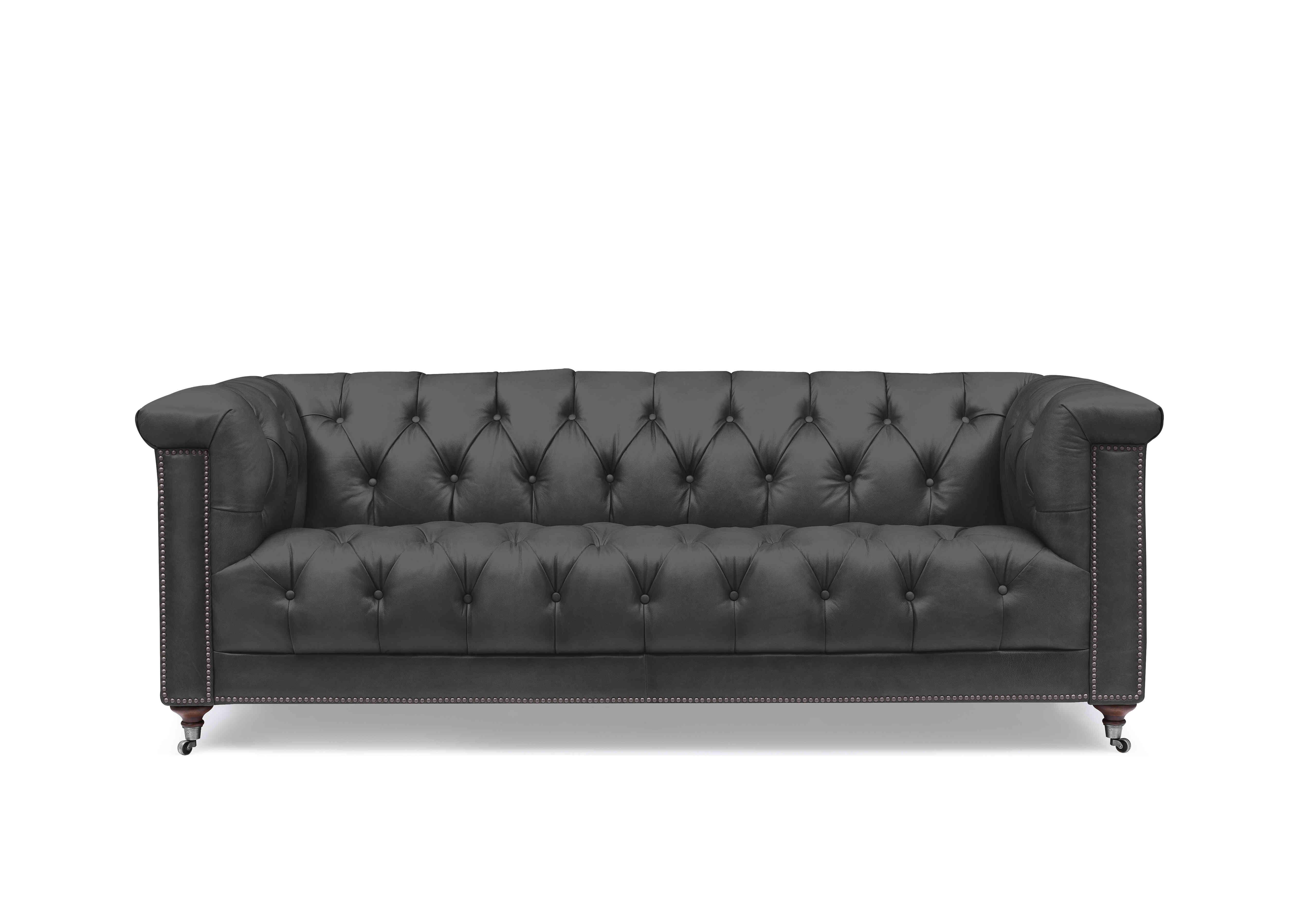 Wallace 3 Seater Leather Chesterfield Sofa with USB-C in X1-2088ls Coal Dust on Furniture Village