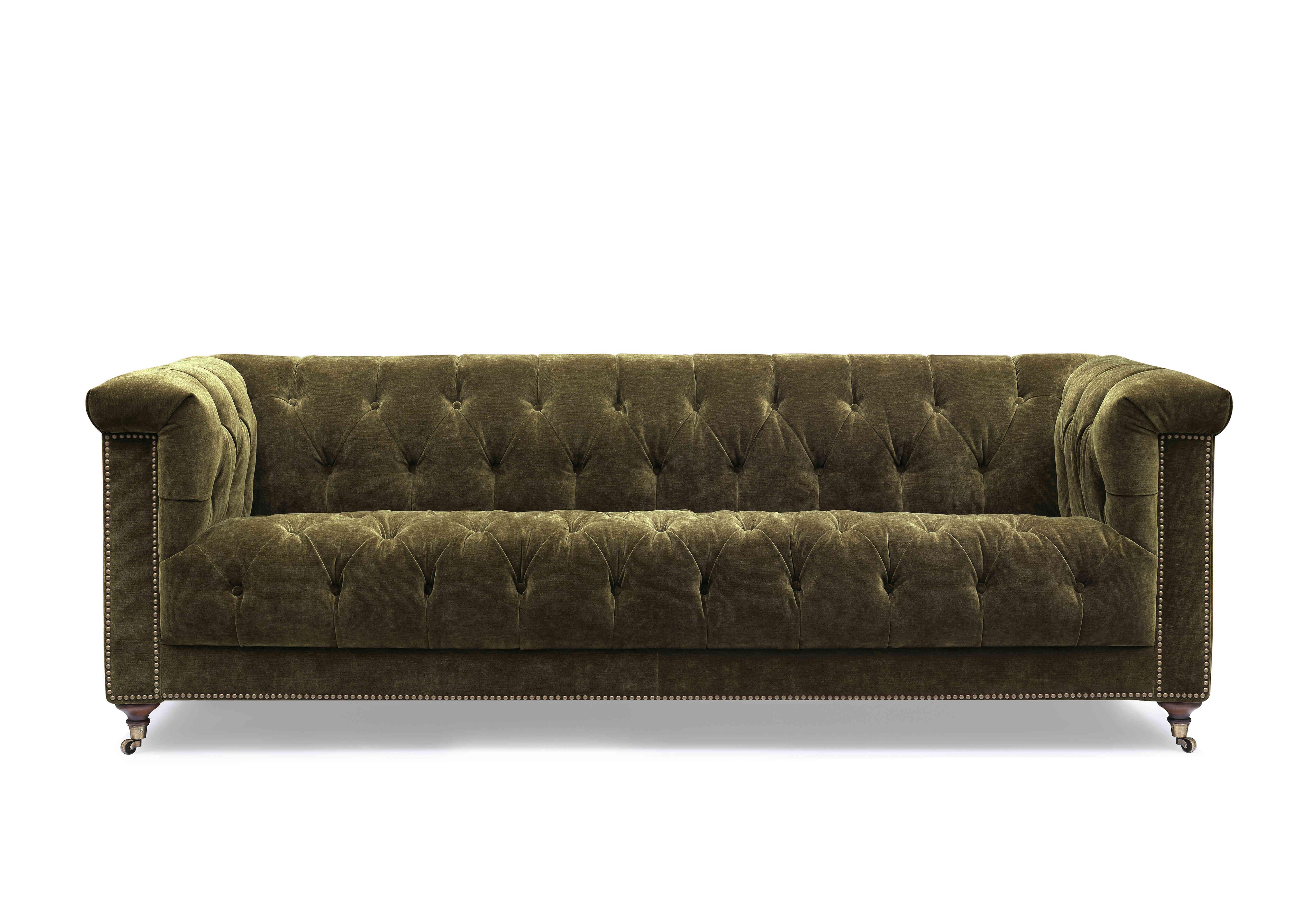 Wallace 4 Seater Fabric Chesterfield Sofa with USB-C in X3y1-W018 Pine on Furniture Village