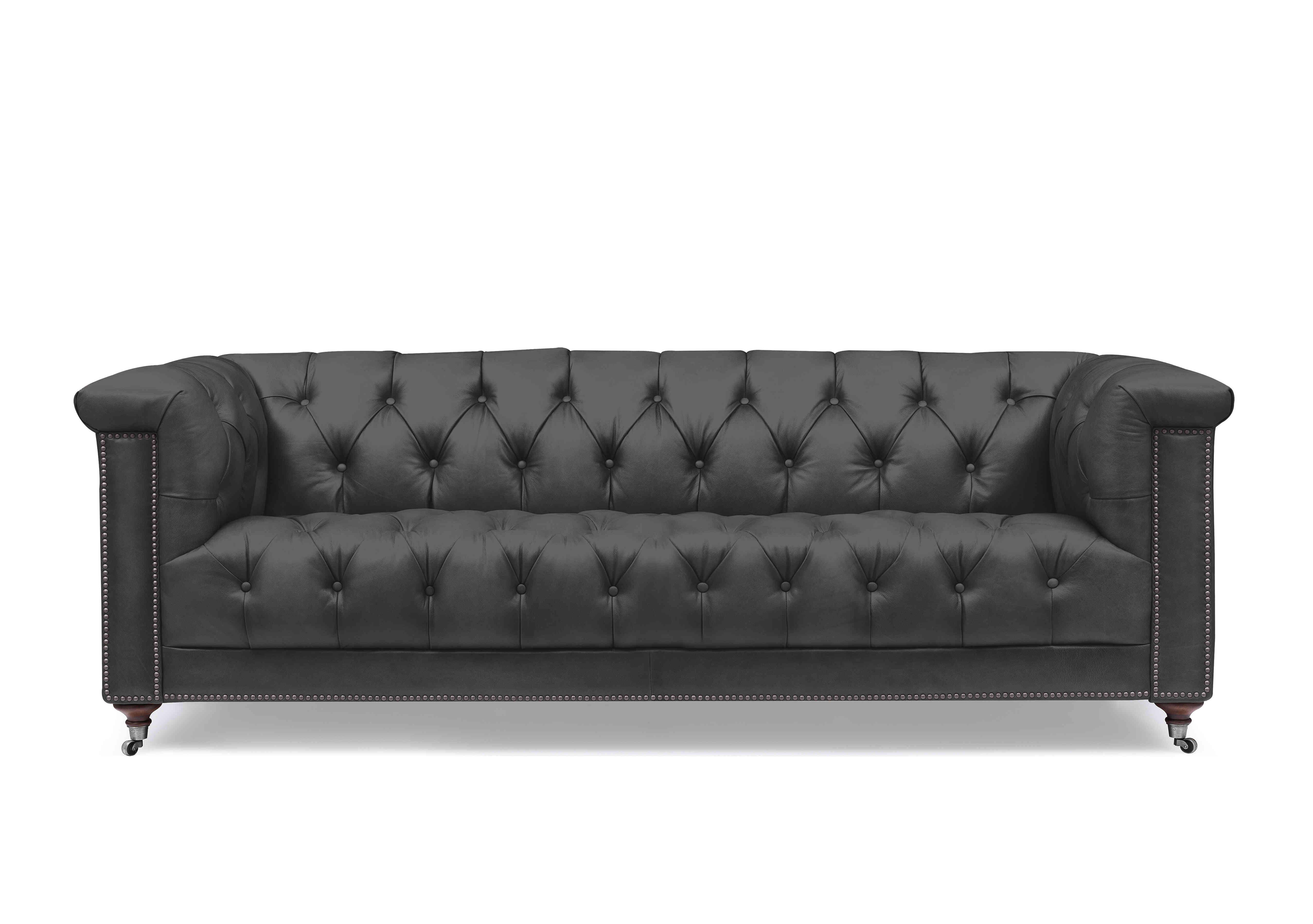 Wallace 4 Seater Leather Chesterfield Sofa with USB-C in X1-2088ls Coal Dust on Furniture Village