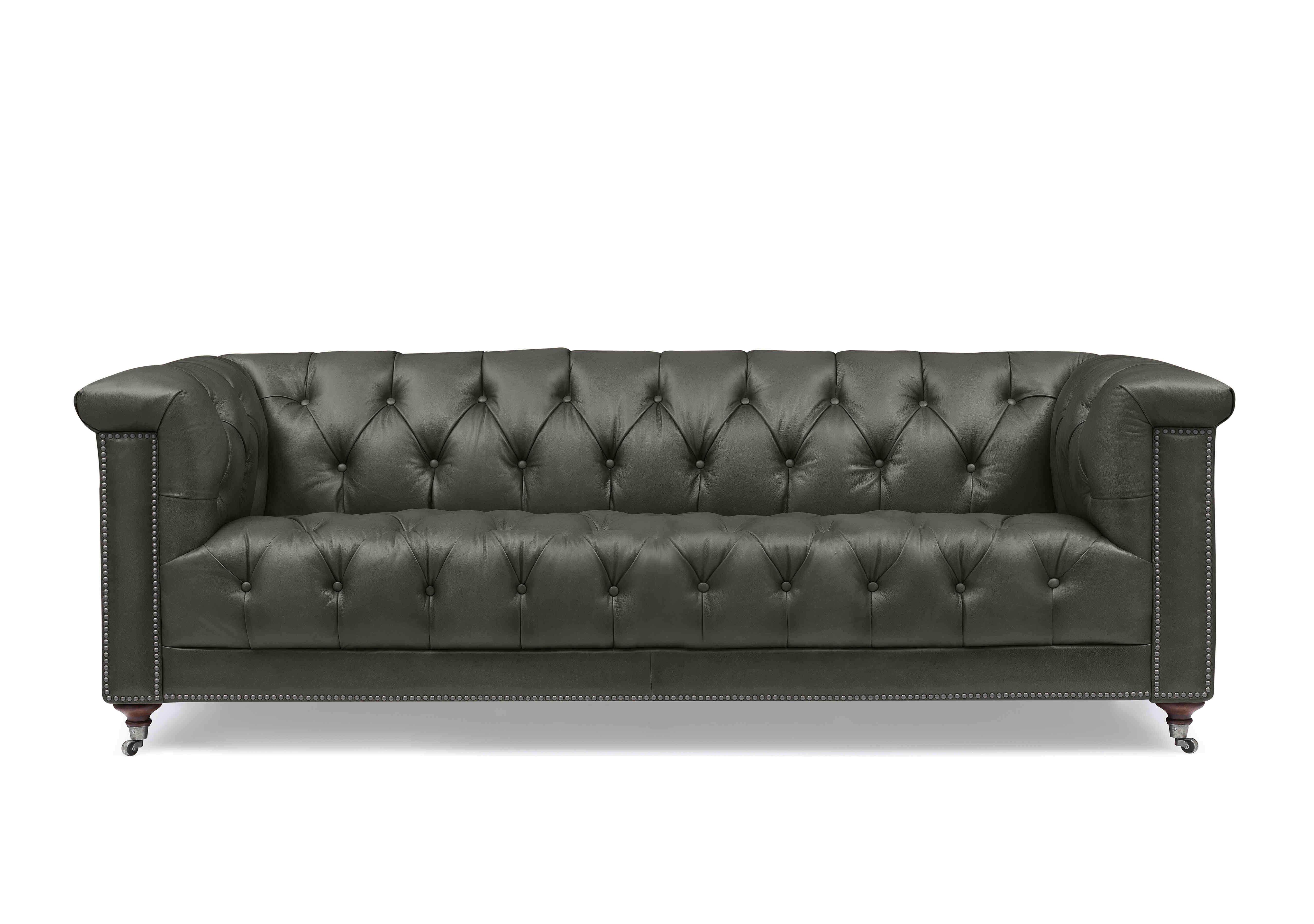 Wallace 4 Seater Leather Chesterfield Sofa with USB-C in X3y2-1966ls Granite on Furniture Village