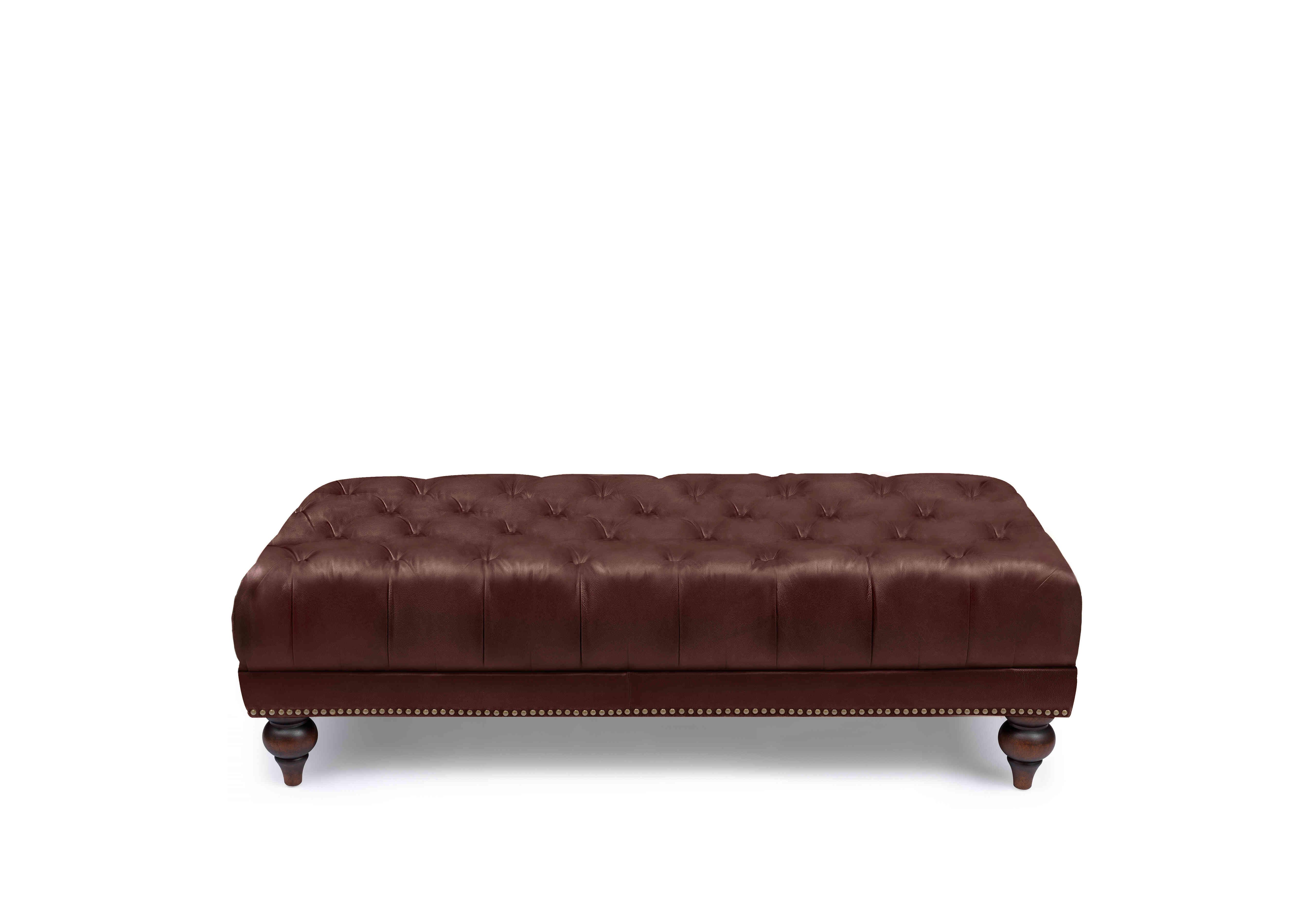 Wallace Leather Rectangular Footstool with Turned Feet in X3y1-1964ls Merlot on Furniture Village