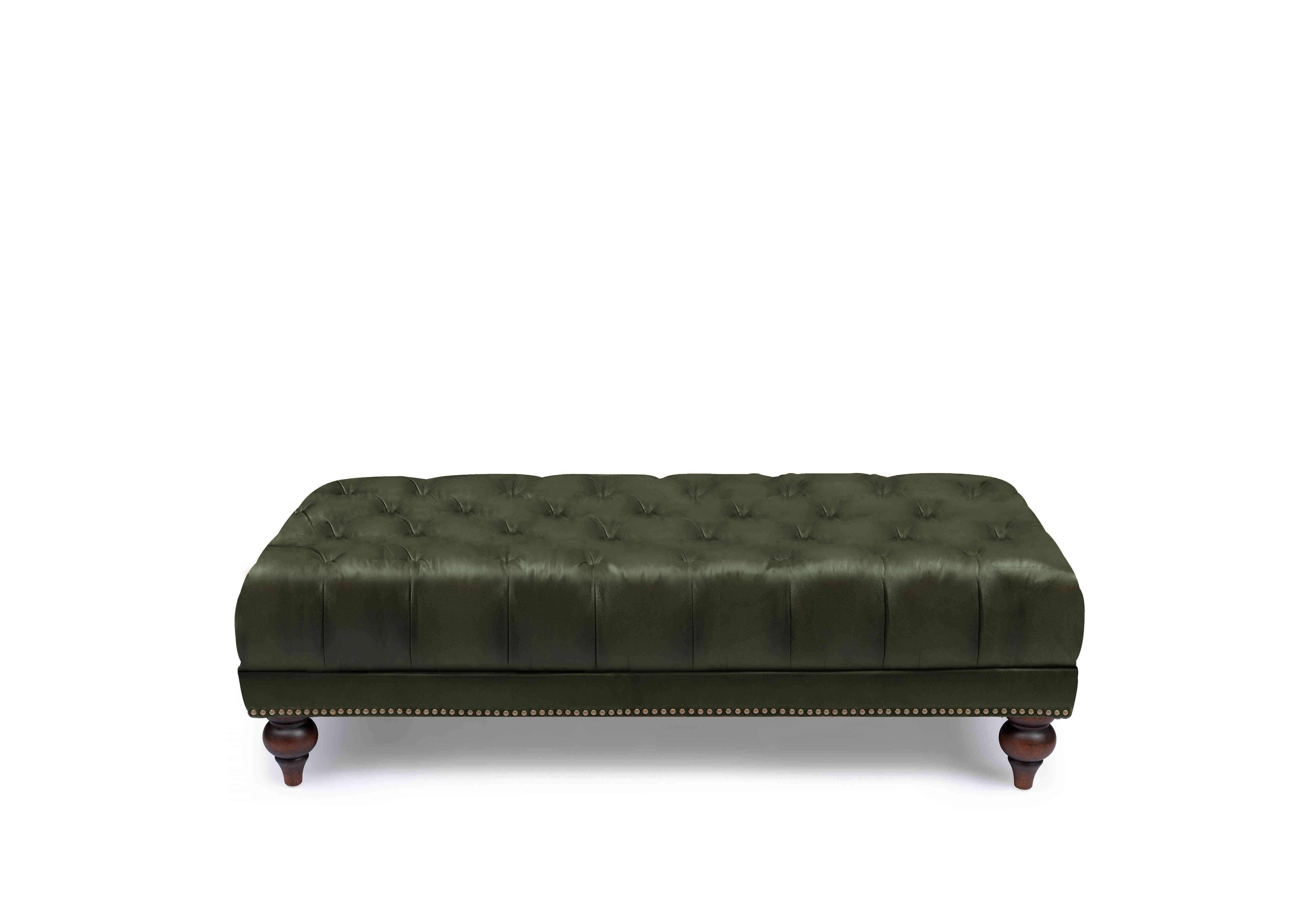 Wallace Leather Rectangular Footstool with Turned Feet in X3y1-1965ls Emerald on Furniture Village