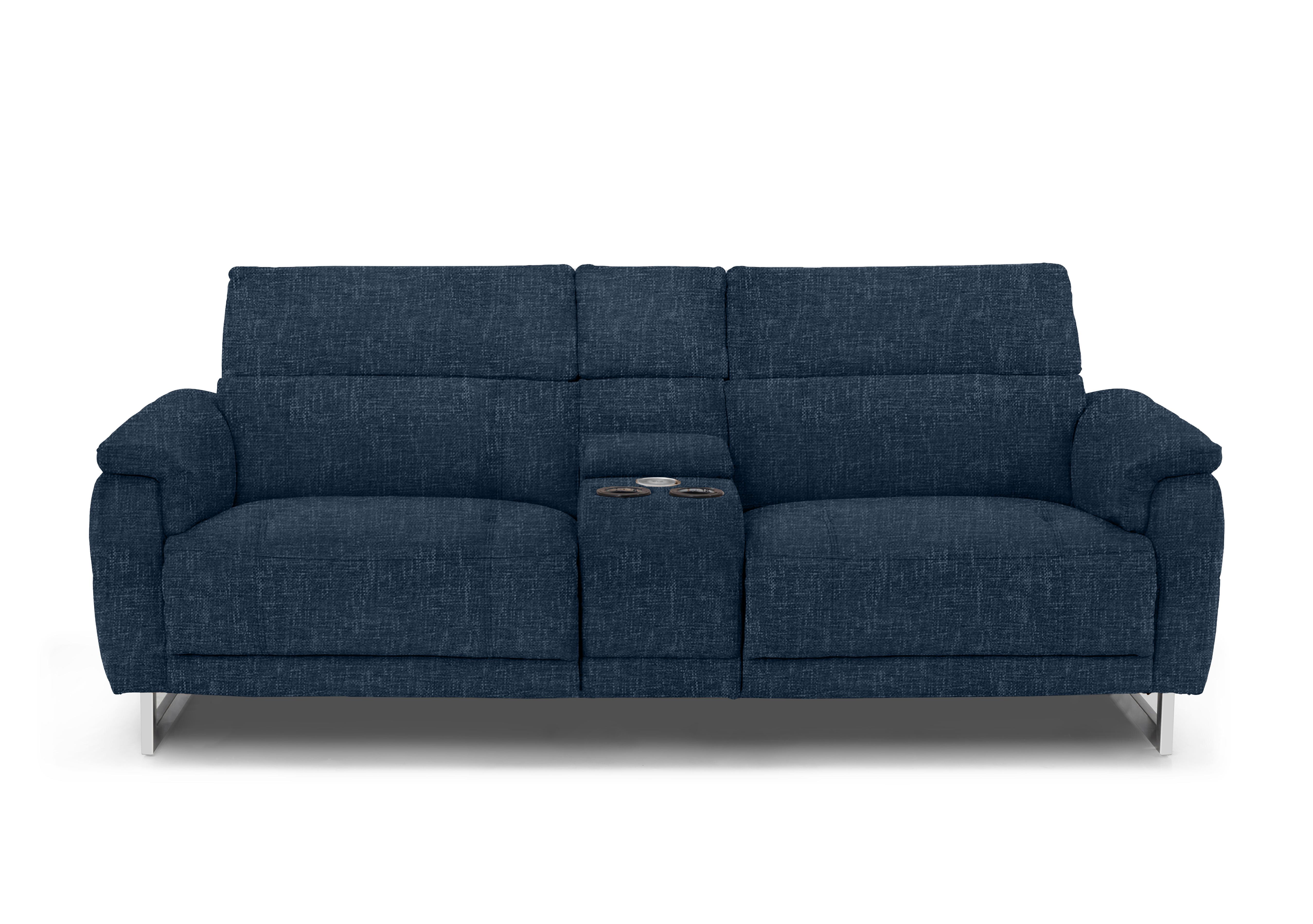 Moet 3 Seater Fabric Power Recliner Sofa with Telescopic Headrests and Smart Console in 15045 Anivia Blue on Furniture Village