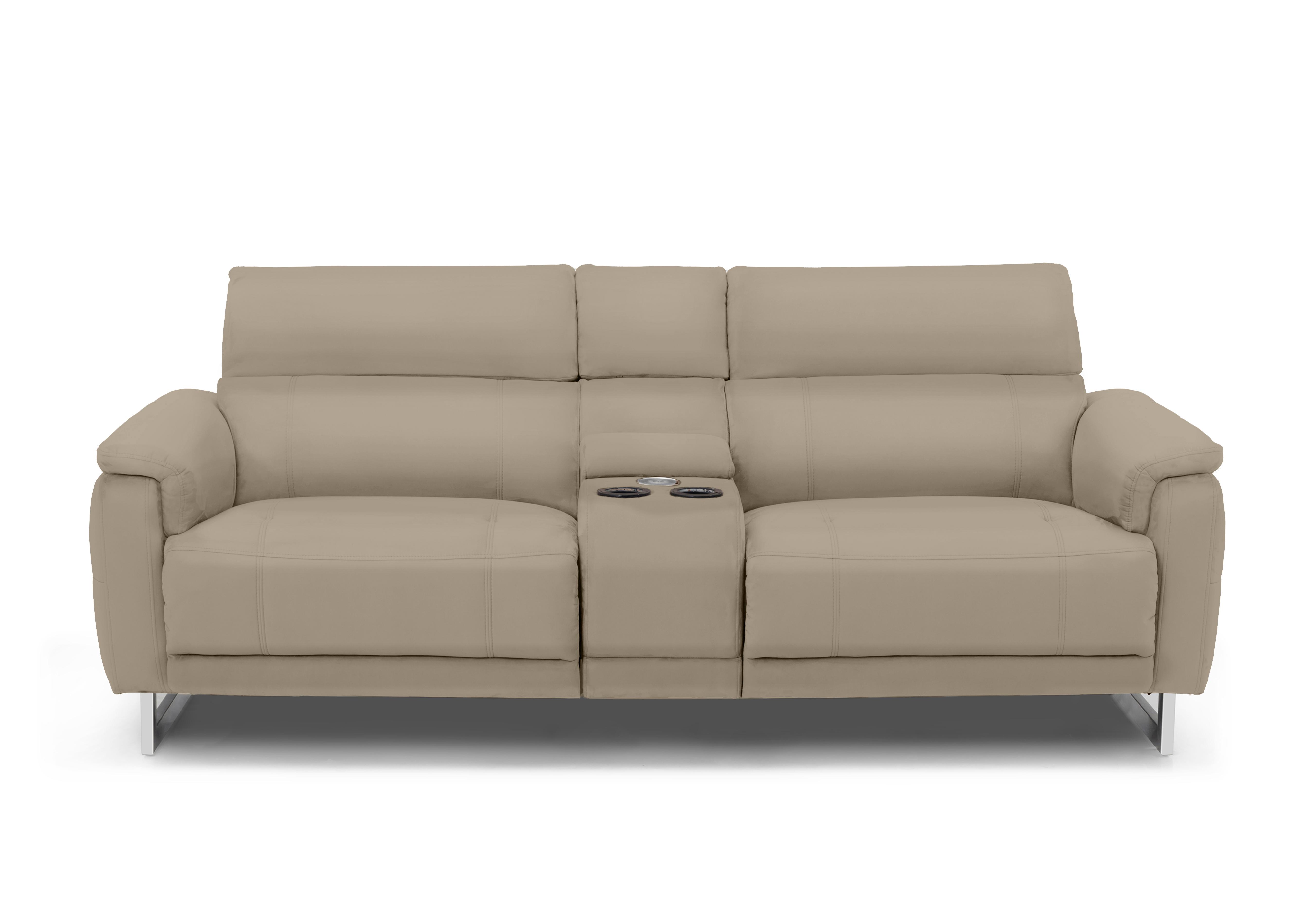 Moet 3 Seater Leather Power Recliner Sofa with Telescopic Headrests and Smart Console in Cat-40/08 Oyster on Furniture Village