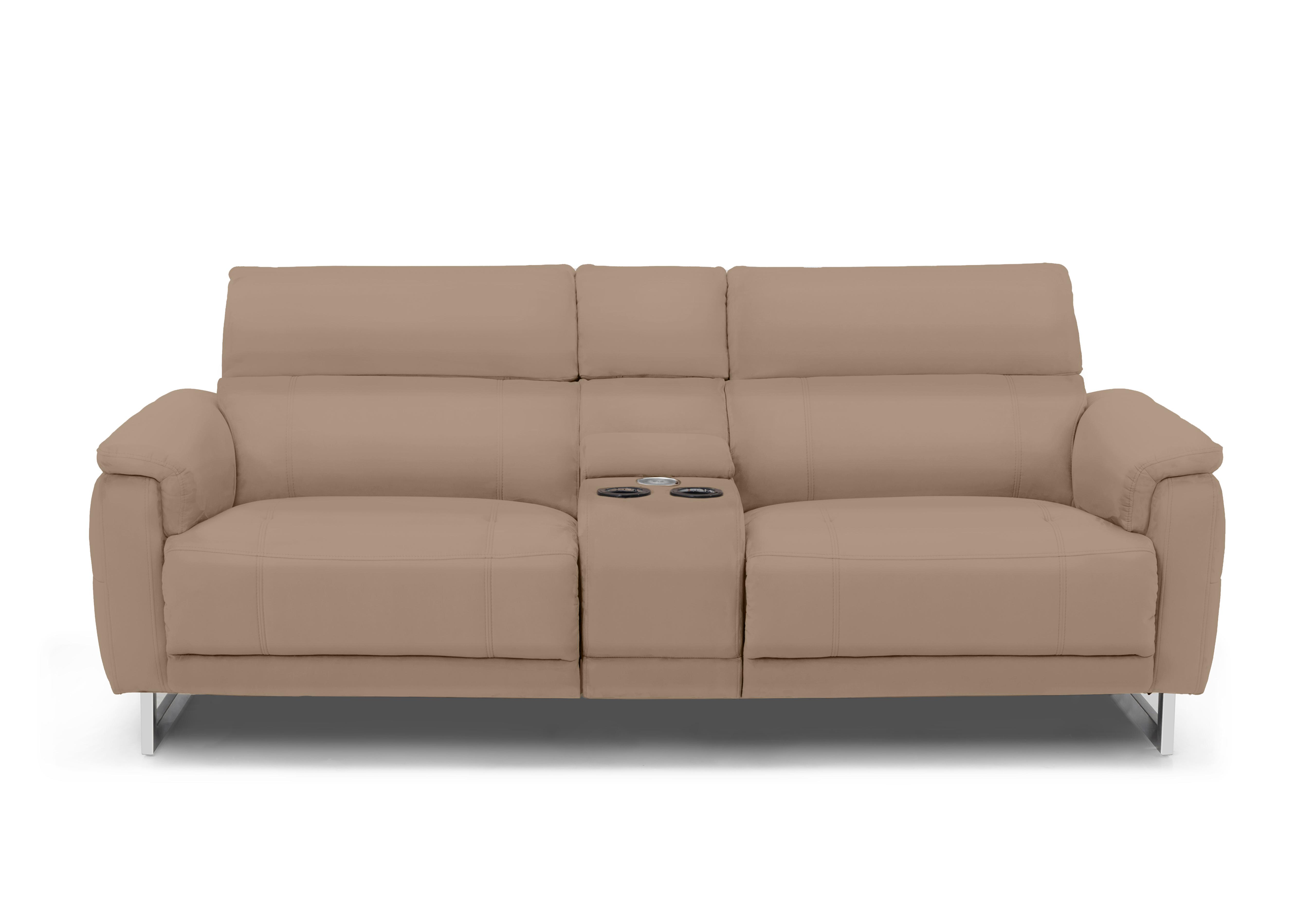 Moet 3 Seater Leather Power Recliner Sofa with Telescopic Headrests and Smart Console in Cat-60/06 Barley on Furniture Village