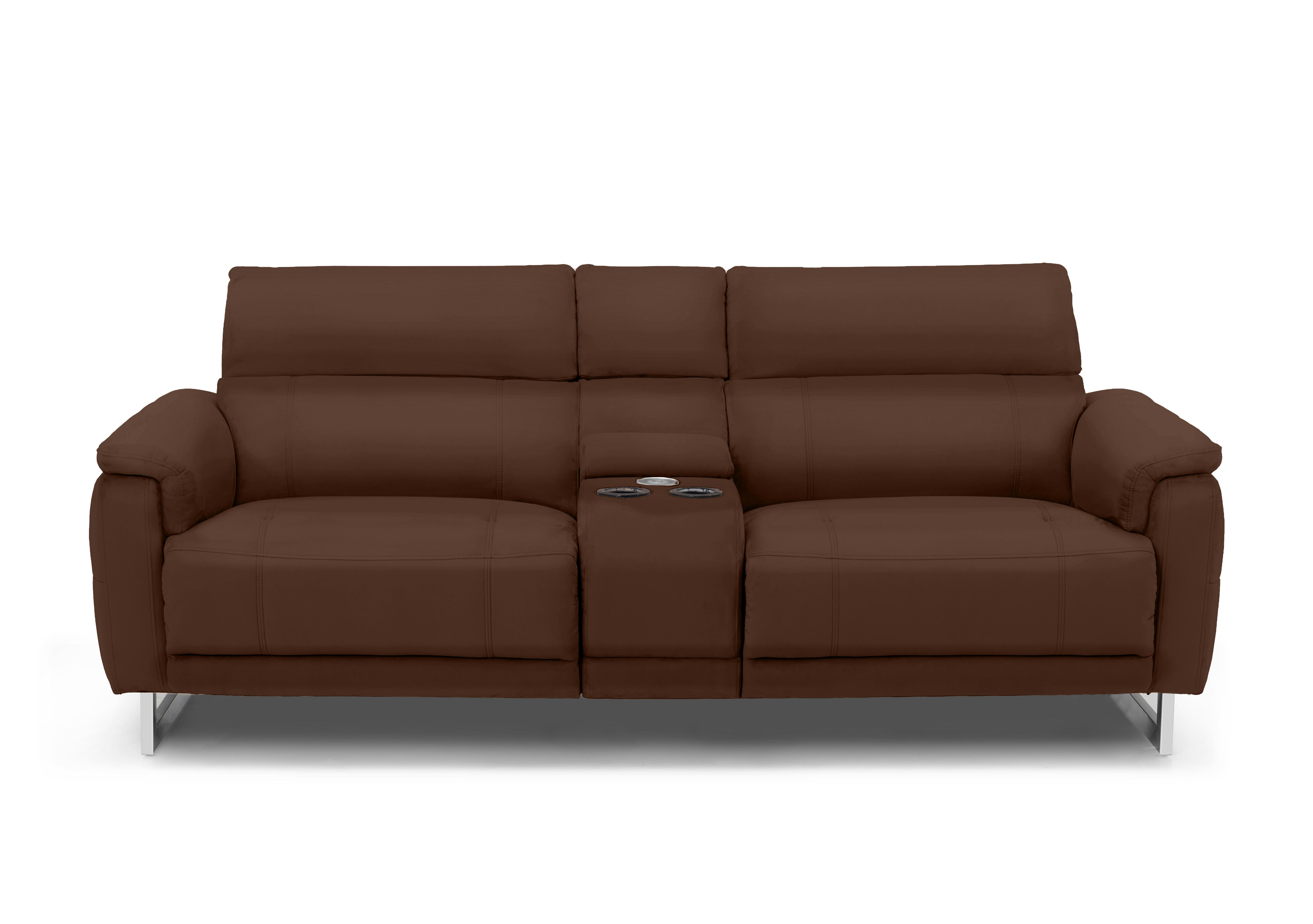 Moet 3 Seater Leather Power Recliner Sofa with Telescopic Headrests and Smart Console in Cat-60/08 Chocolate on Furniture Village
