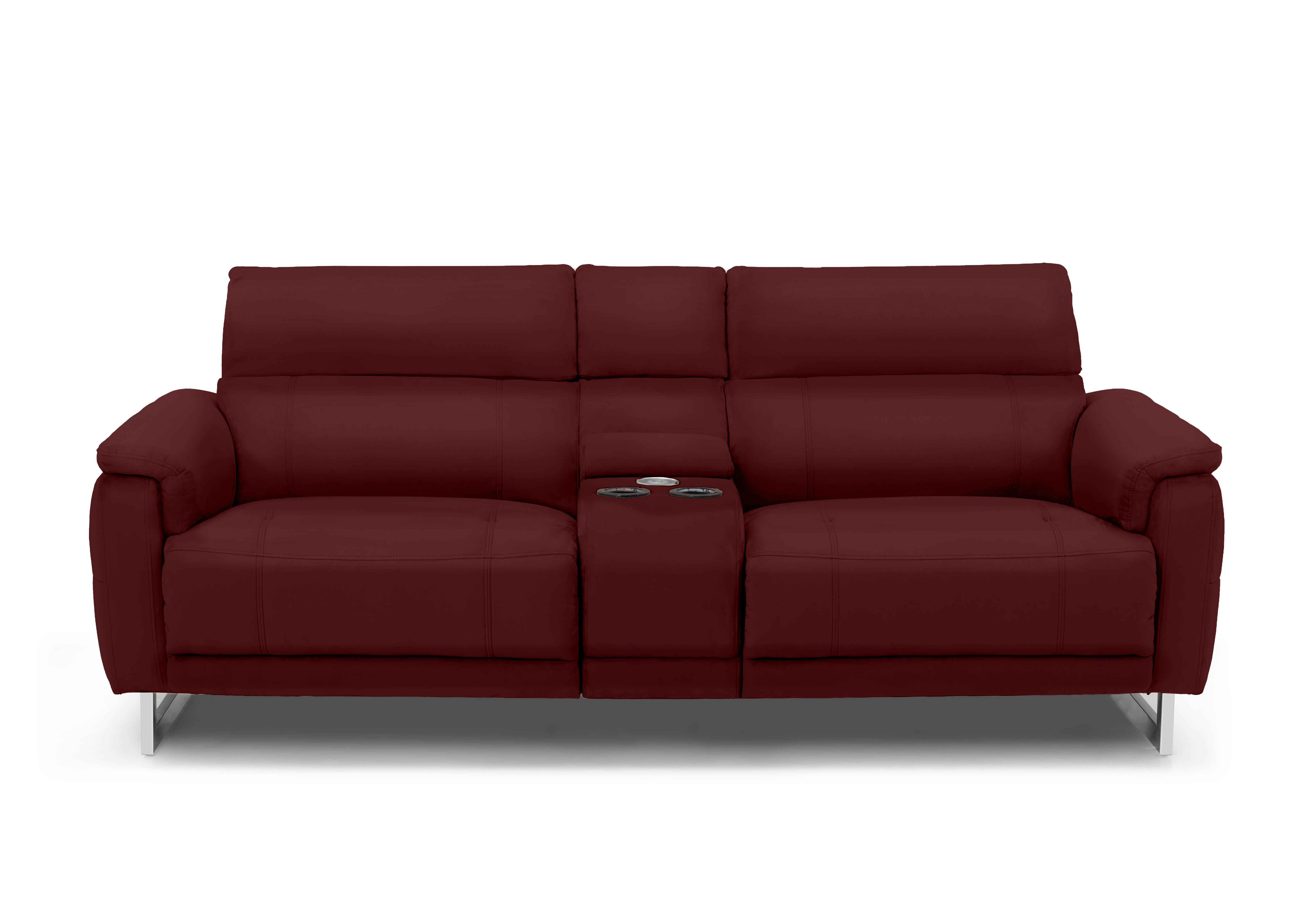 Moet 3 Seater Leather Power Recliner Sofa with Telescopic Headrests and Smart Console in Cat-60/15 Ruby on Furniture Village