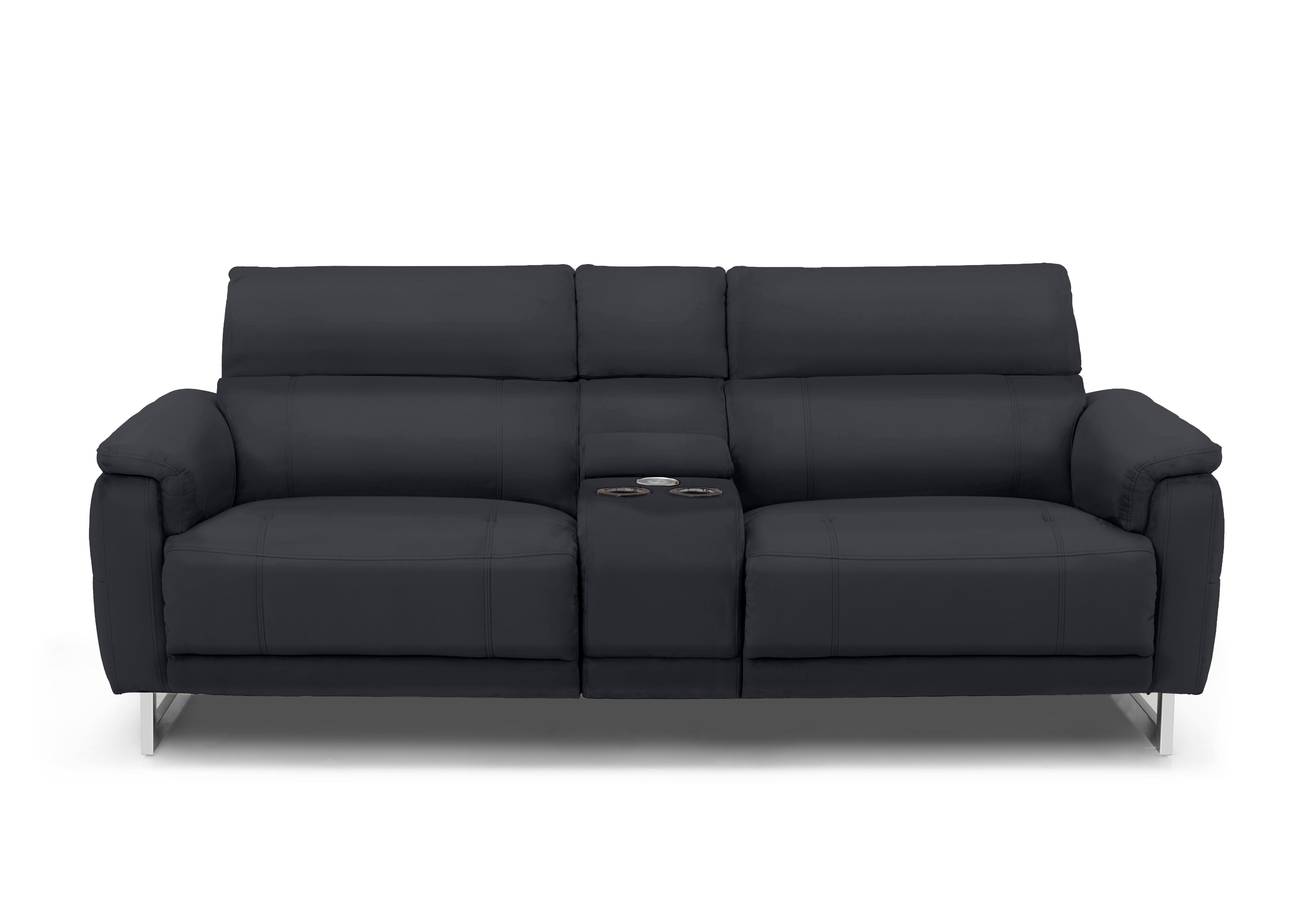 Moet 3 Seater Leather Power Recliner Sofa with Telescopic Headrests and Smart Console in Cat-60/18 Lavender Grey on Furniture Village