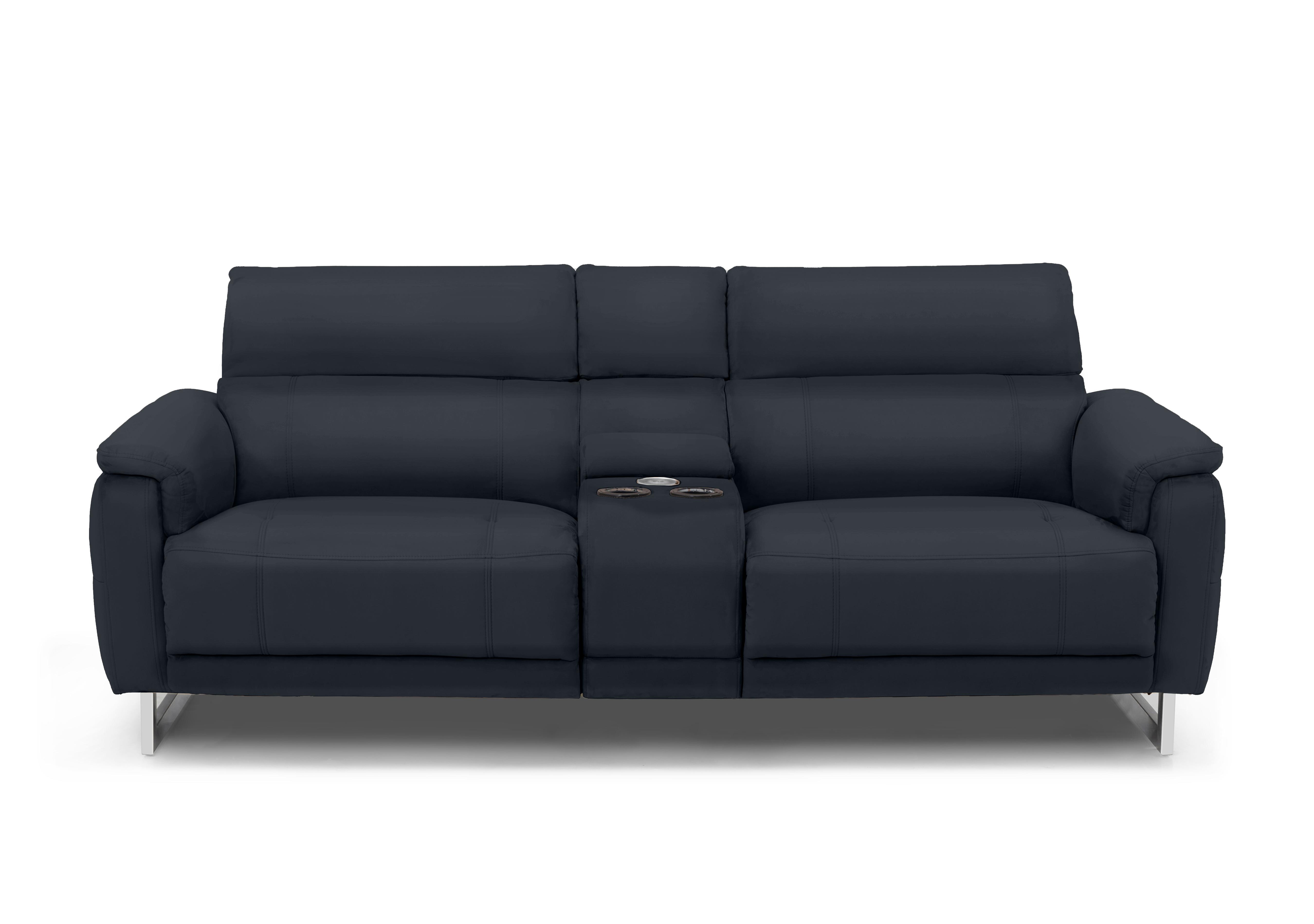 Moet 3 Seater Leather Power Recliner Sofa with Telescopic Headrests and Smart Console in Cat-60/24 Navy on Furniture Village