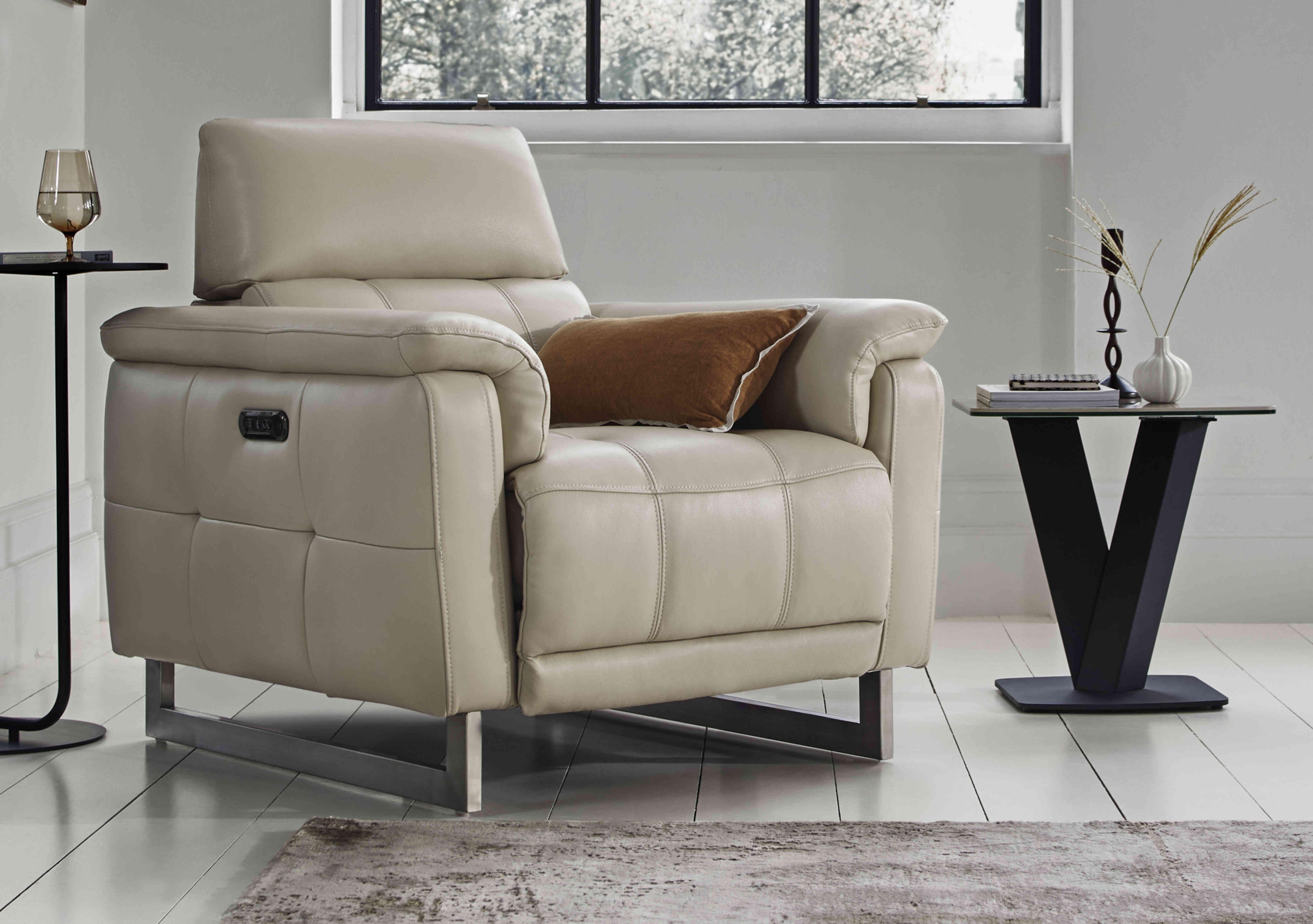 Moet Leather Power Recliner Chair with Telescopic Headrest in  on Furniture Village