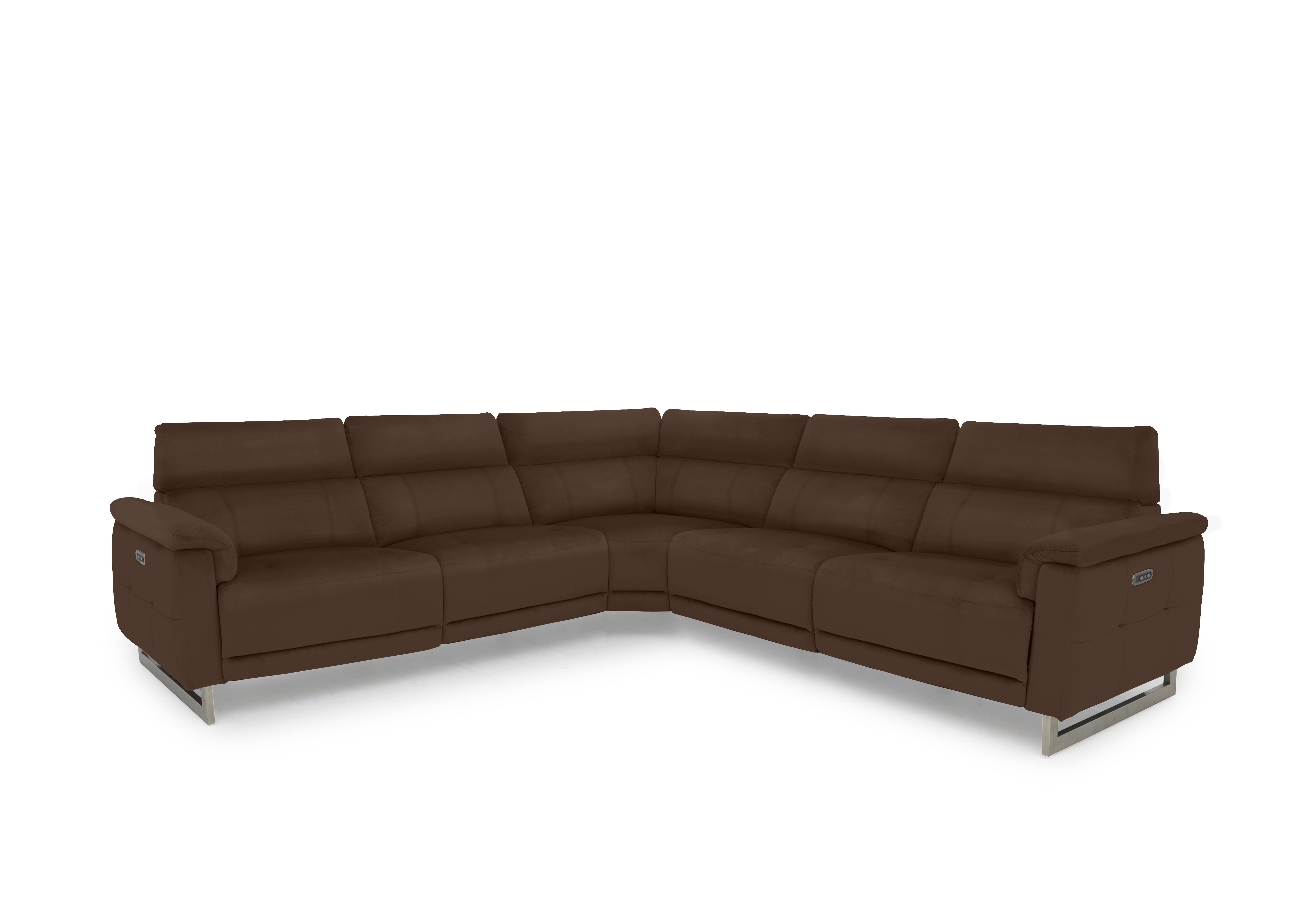 Moet Large Leather Power Recliner Corner Sofa with Telescopic Headrests in Cat-60/08 Chocolate on Furniture Village