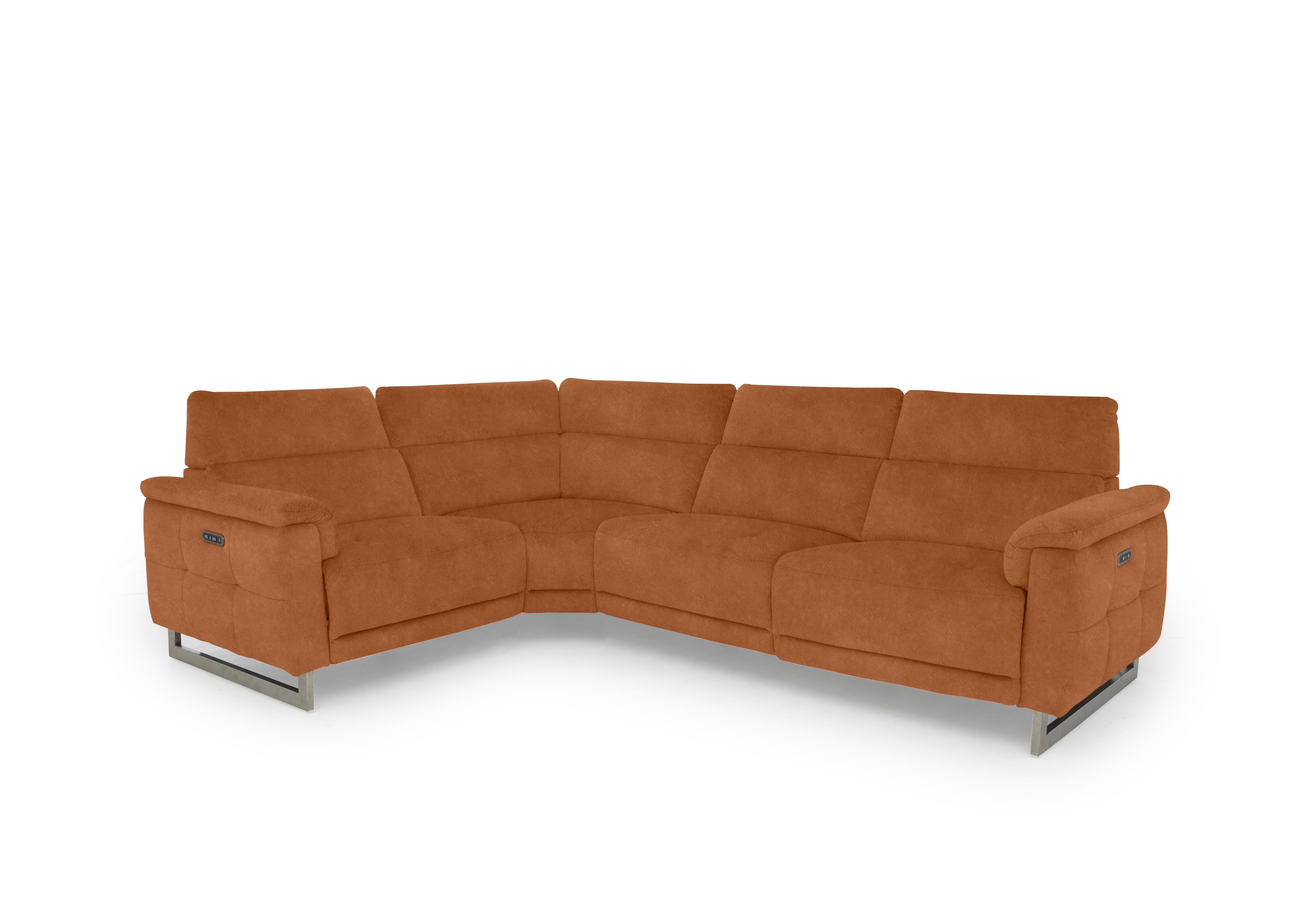 Moet Fabric Power Recliner Corner Sofa with Telescopic Headrests in 43509 Dexter Pumpkin on Furniture Village