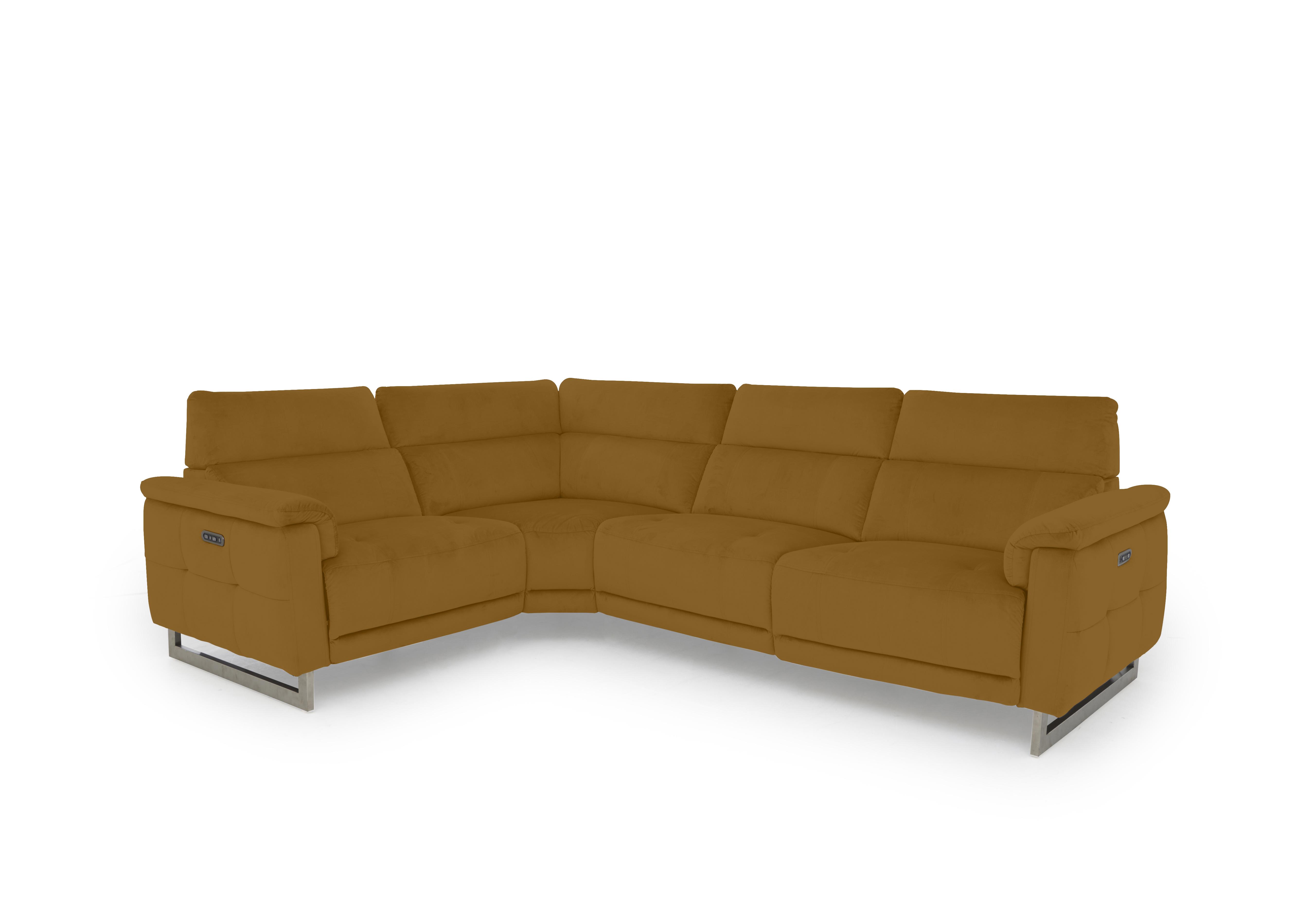 Moet Fabric Power Recliner Corner Sofa with Telescopic Headrests in 51009 Opulence Saffron on Furniture Village