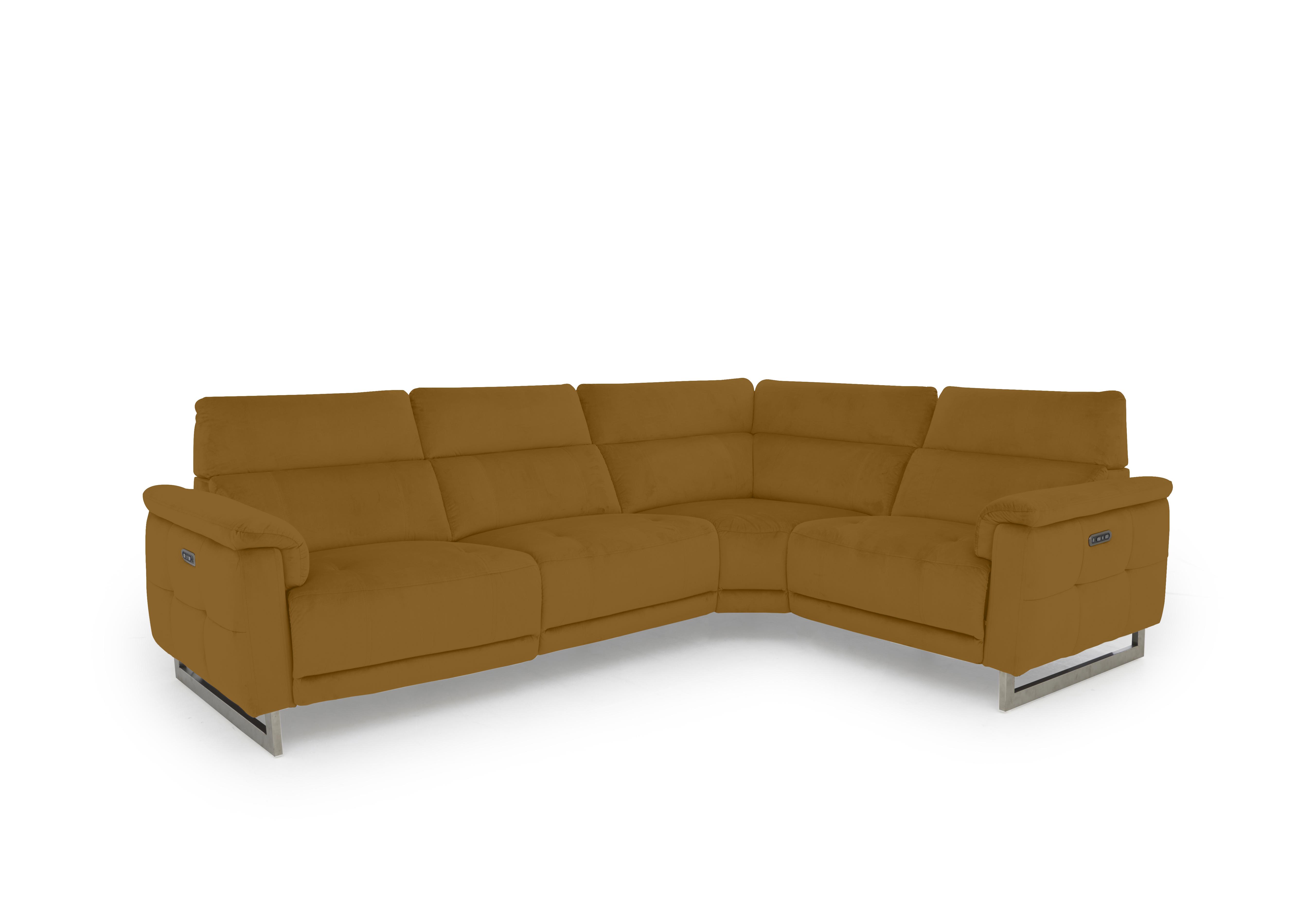 Moet Fabric Power Recliner Corner Sofa with Telescopic Headrests in 51009 Opulence Saffron on Furniture Village