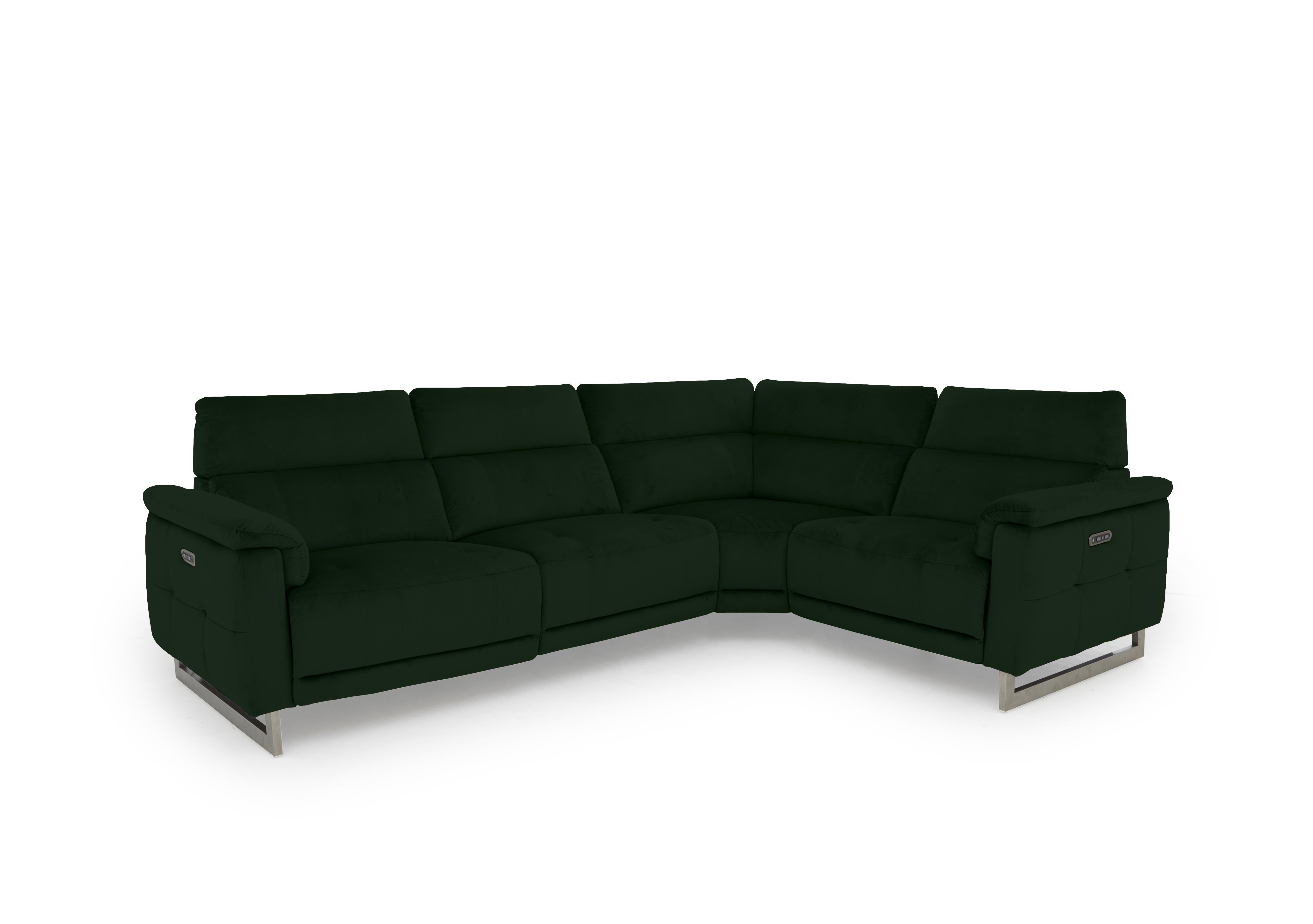 Moet Fabric Power Recliner Corner Sofa with Telescopic Headrests in 51011 Opulence Bottle Green on Furniture Village