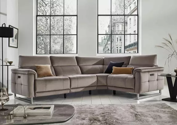 Moet Fabric Power Recliner Corner Sofa with Telescopic Headrests Furniture Village