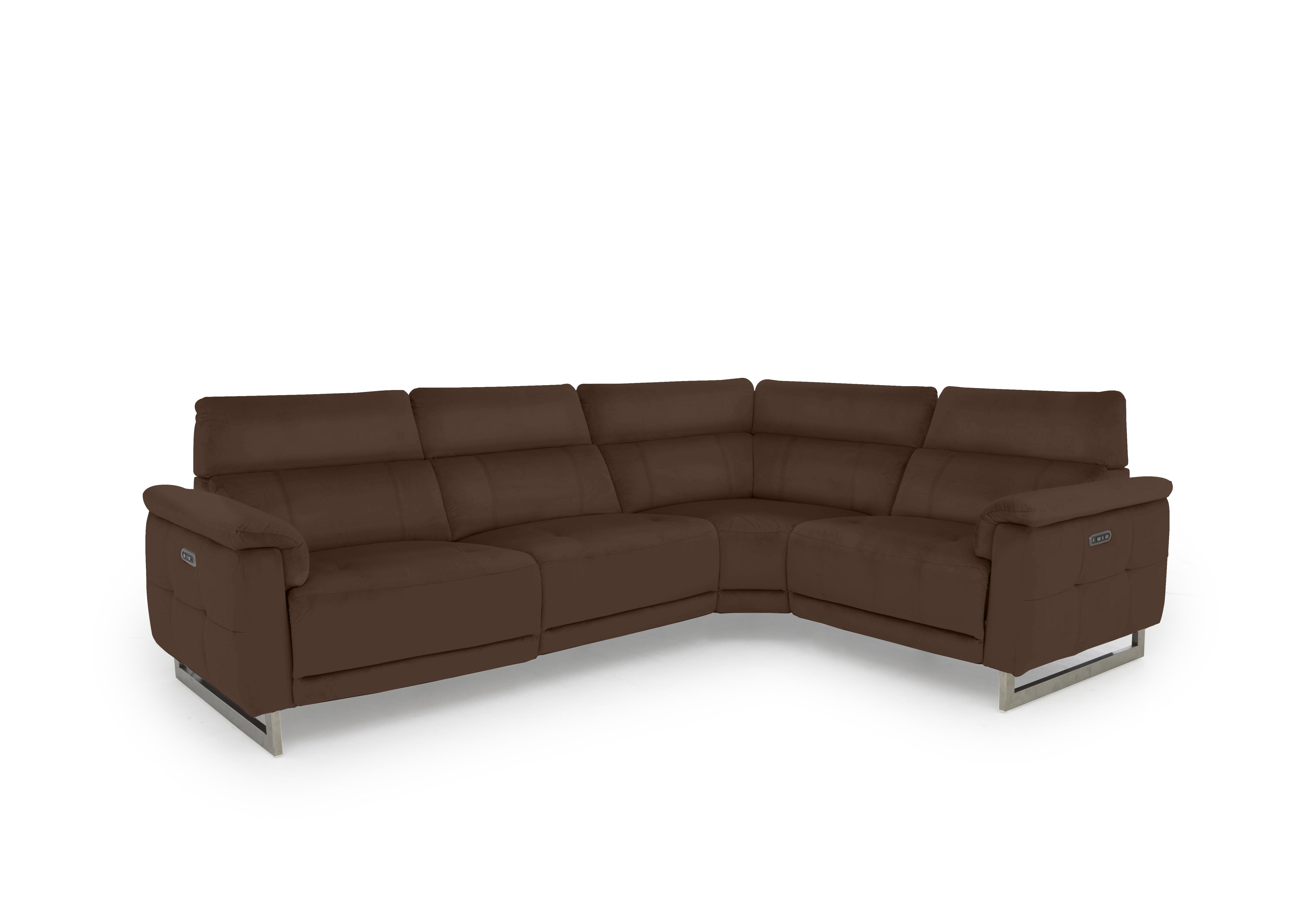 Moet Leather Power Recliner Corner Sofa with Telescopic Headrests in Cat-60/08 Chocolate on Furniture Village