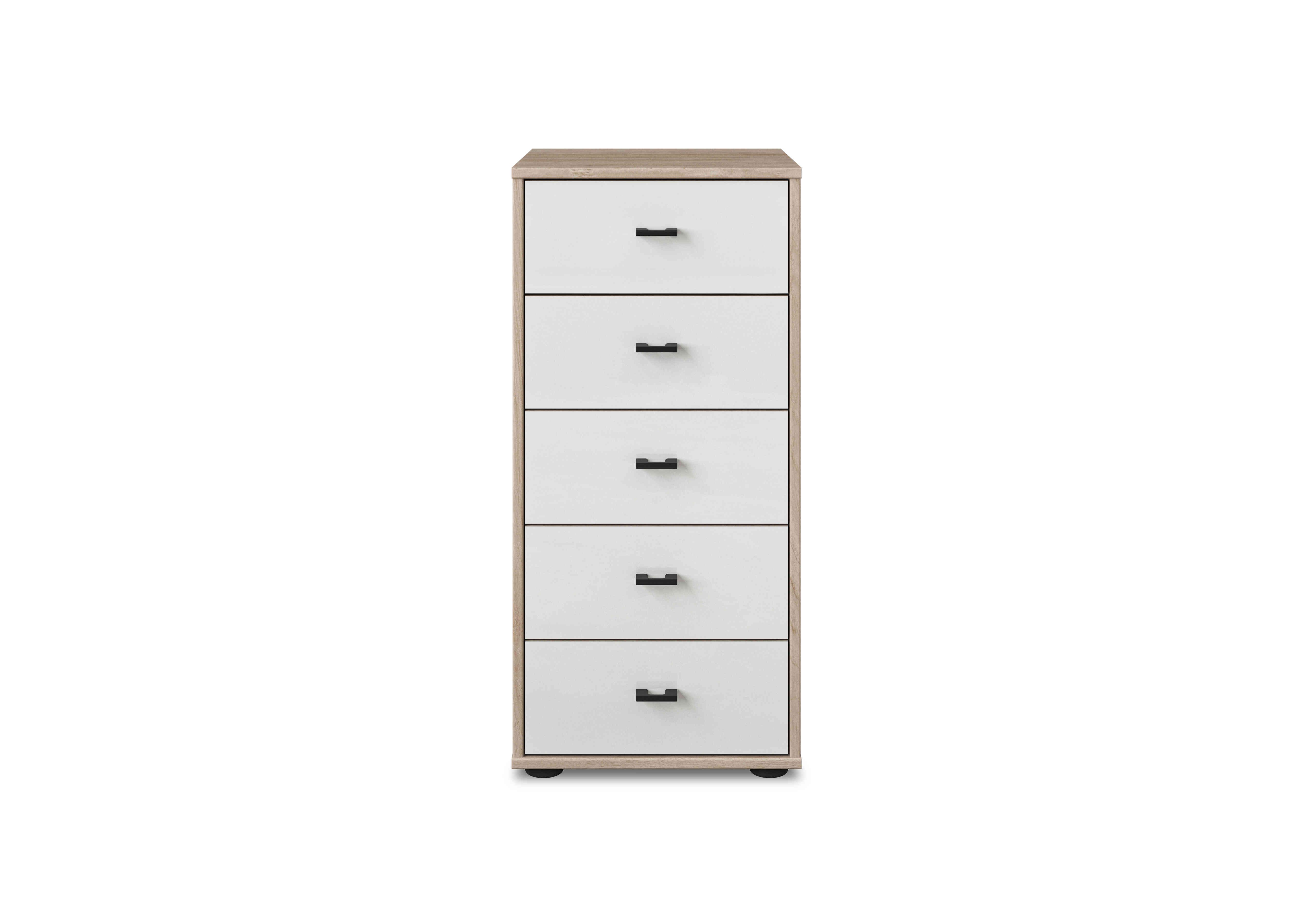 Dallas 40cm 5 Drawer Glass Chest in Holm Oak And White on Furniture Village