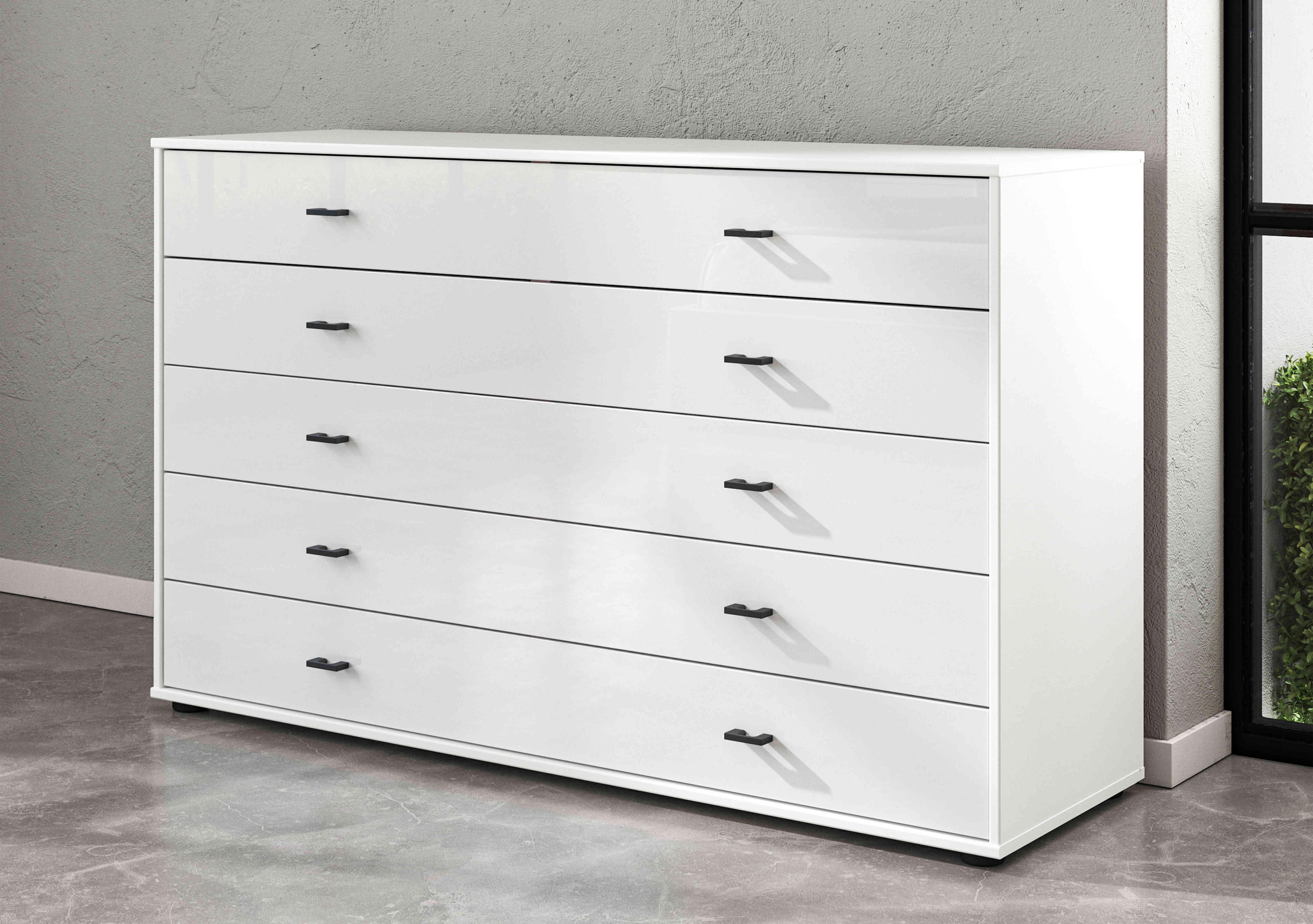Dallas 141cm 5 Drawer Glass Chest in  on Furniture Village