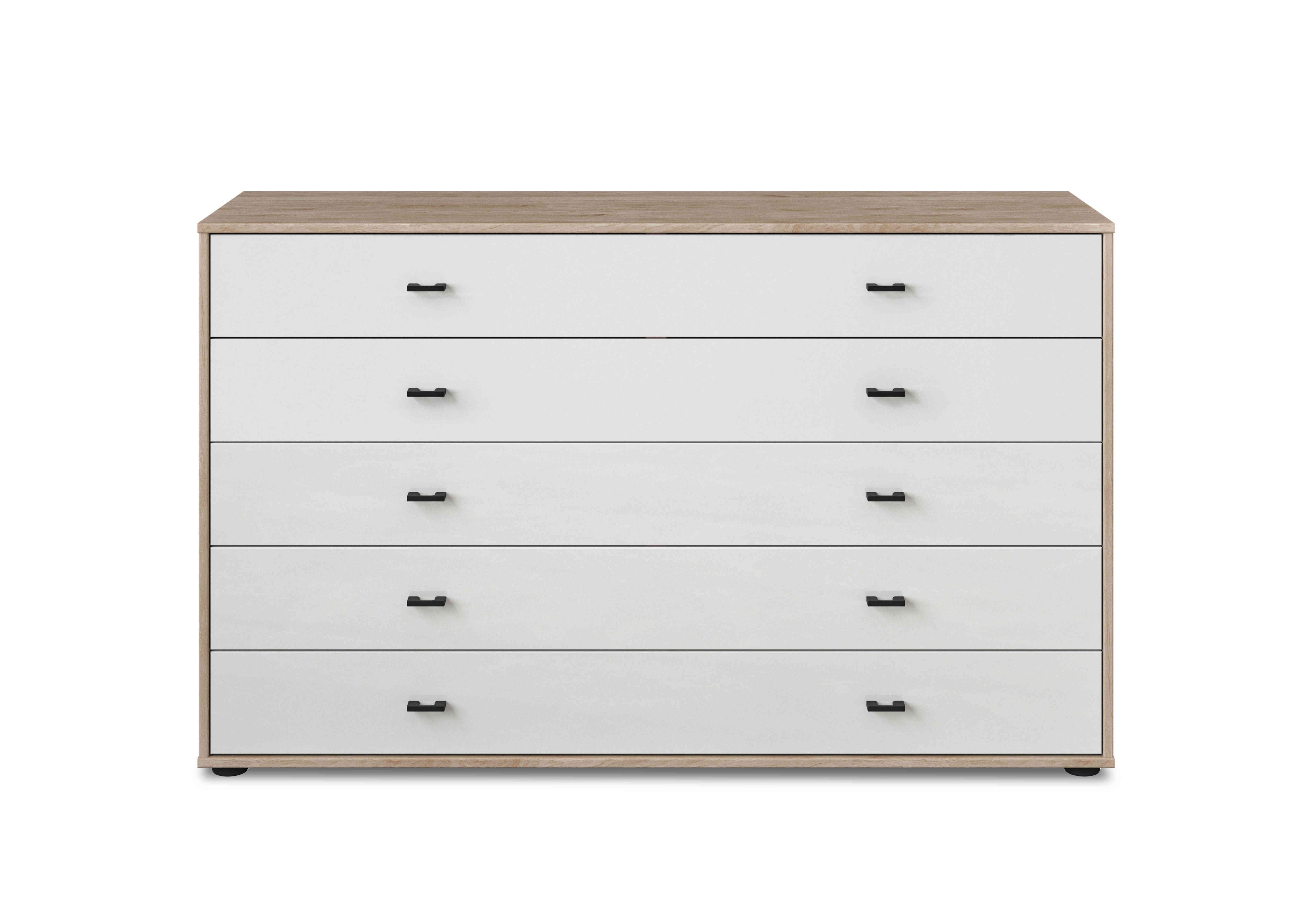 Dallas 141cm 5 Drawer Glass Chest in Holm Oak And White on Furniture Village