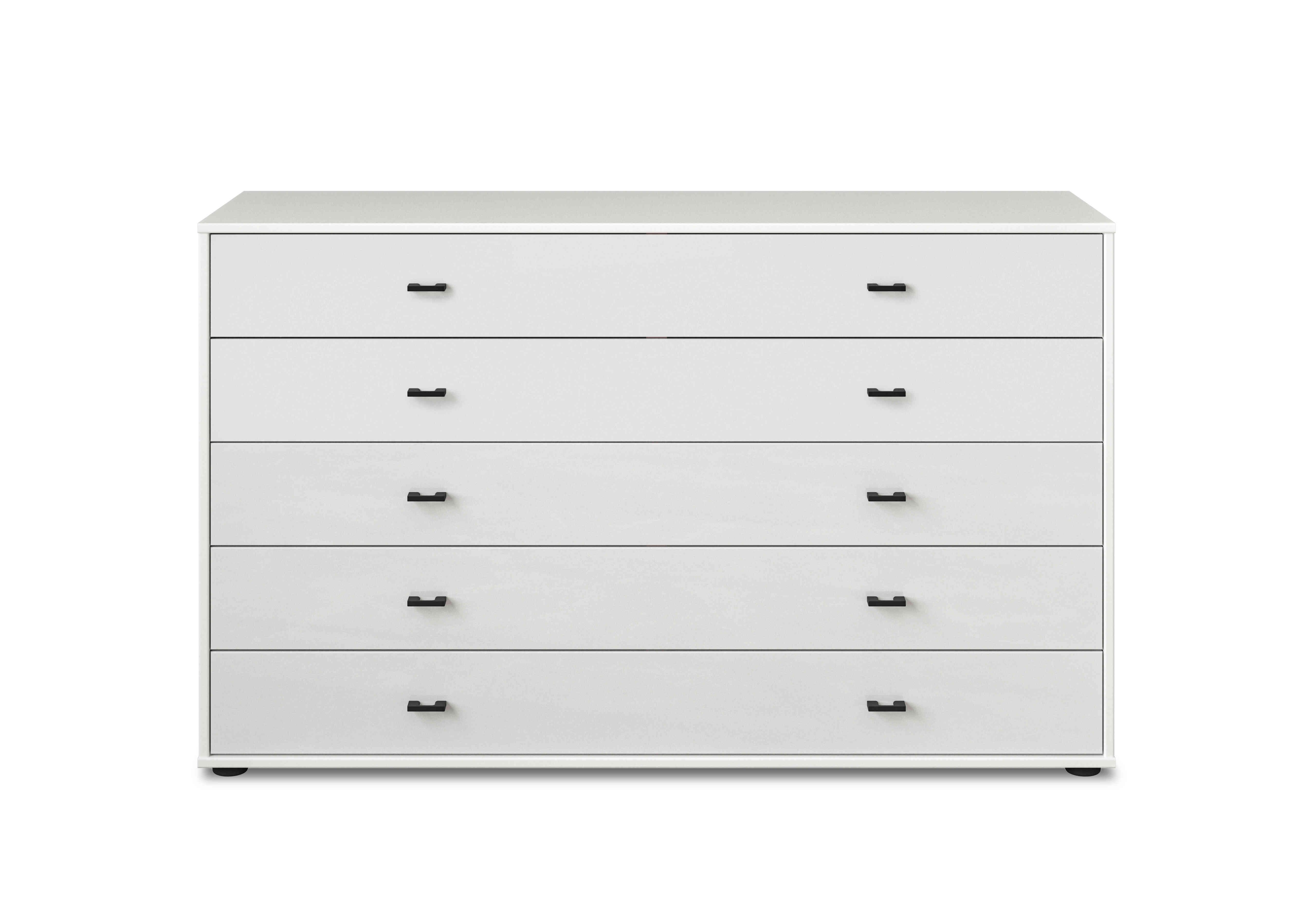 Dallas 141cm 5 Drawer Glass Chest in Matt White on Furniture Village