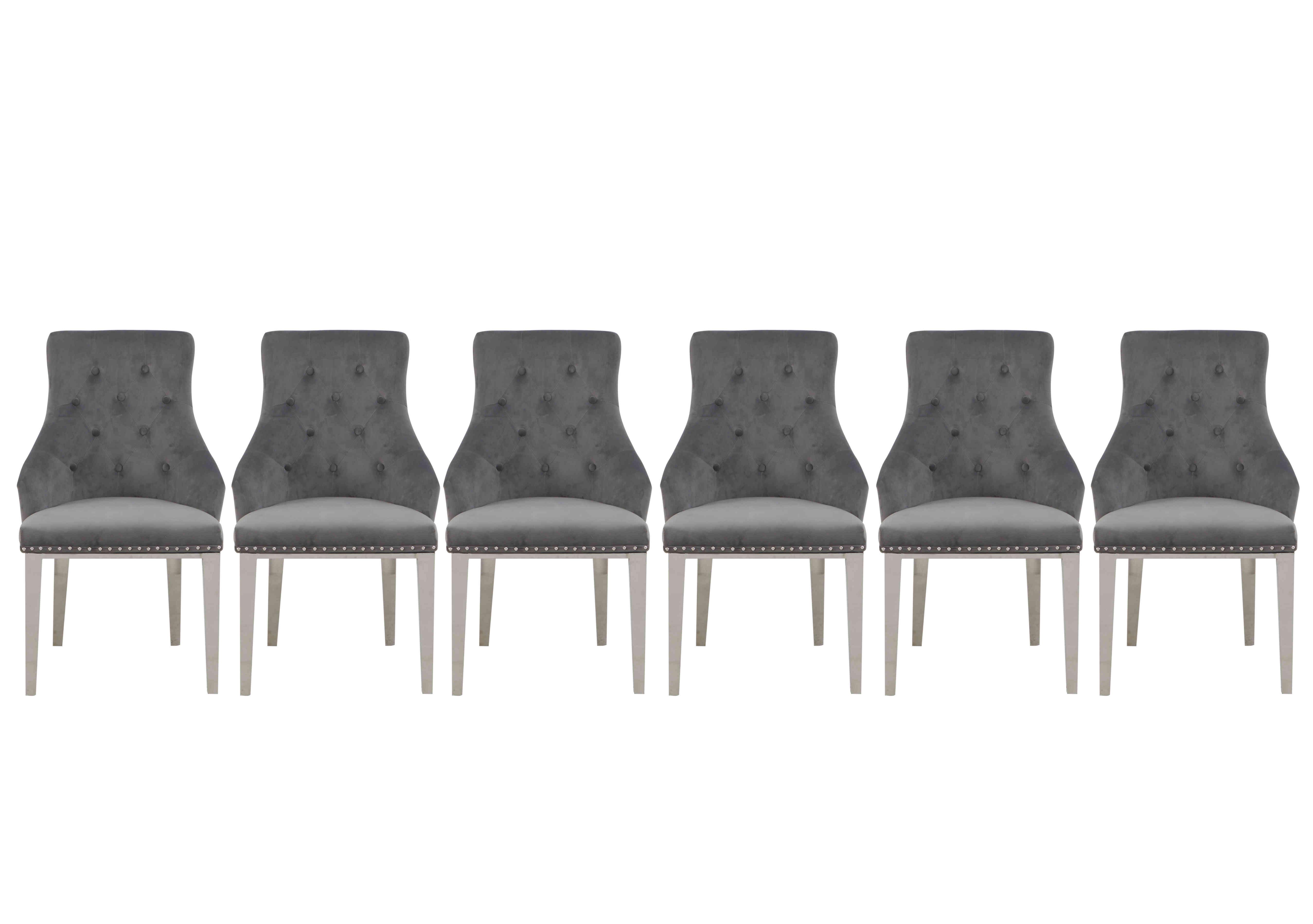 Dolce Set of 6 Button Back Dining Chairs in Silver on Furniture Village