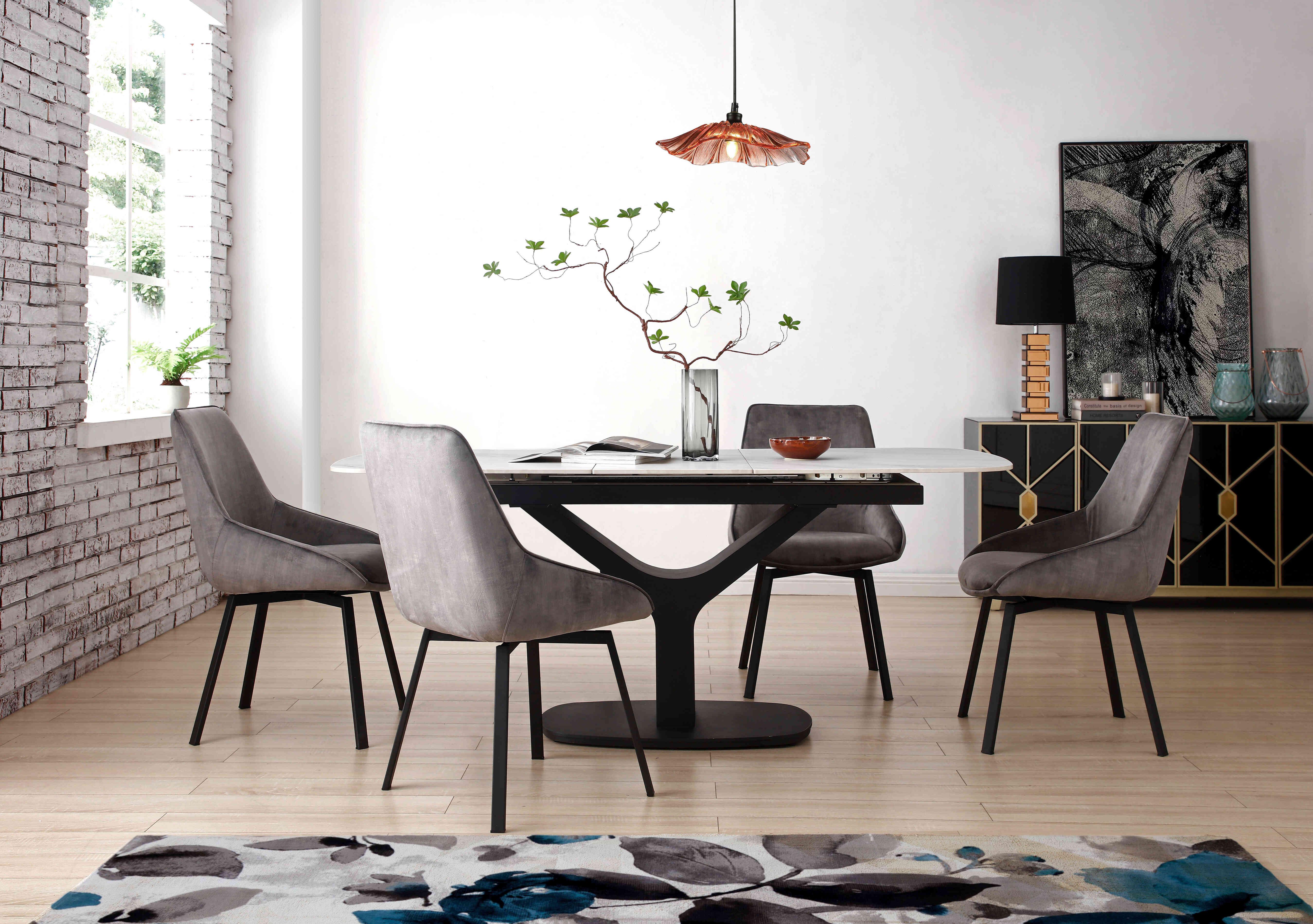 Veja Pop-up Extending Dining Table with 4 Swivel Dining Chairs in  on Furniture Village