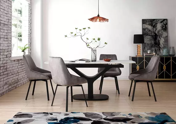 Veja Pop up Extending Dining Table with 4 Swivel Dining Chairs