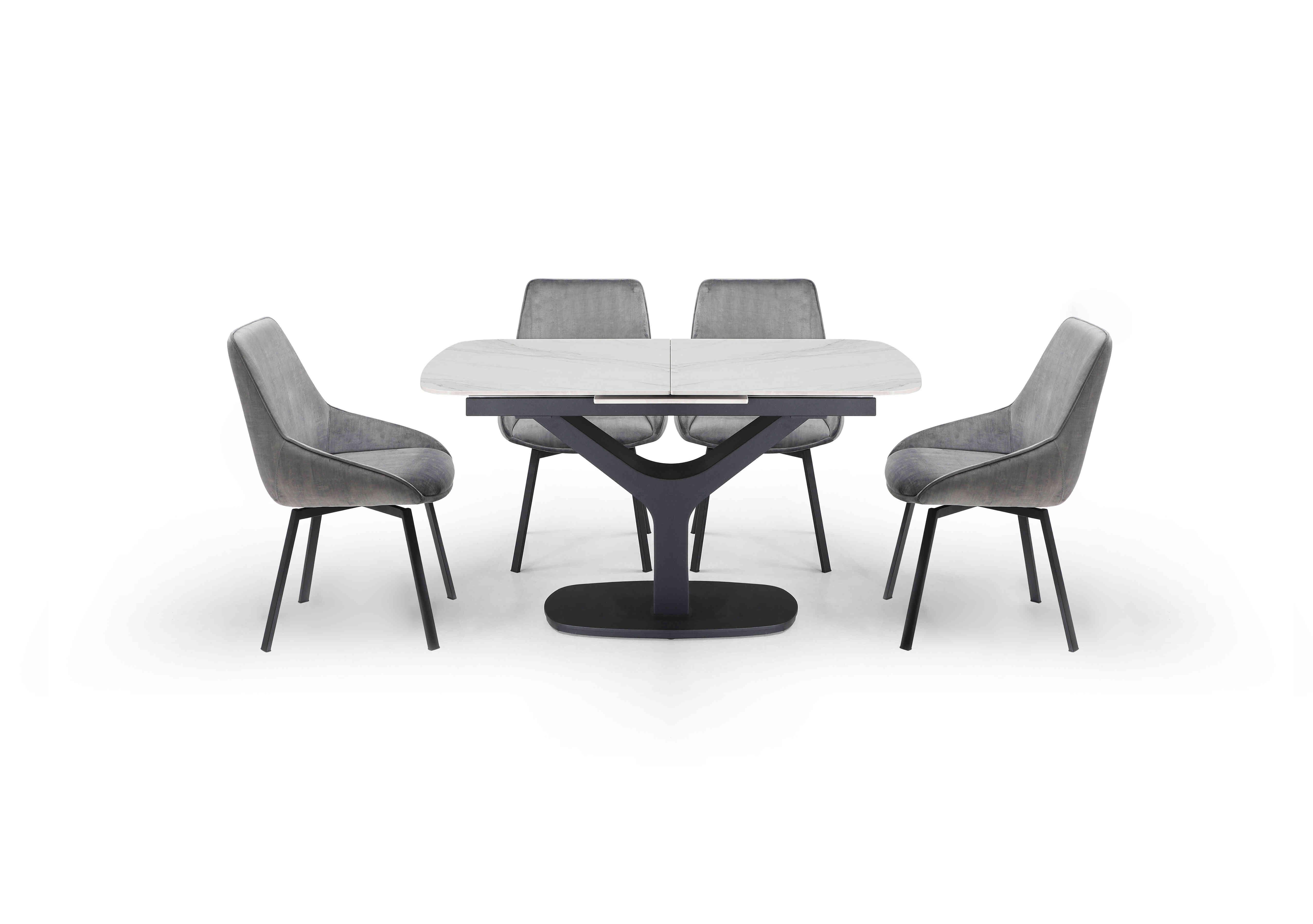 Veja Pop-up Extending Dining Table with 4 Swivel Dining Chairs in Grey Heritage on Furniture Village