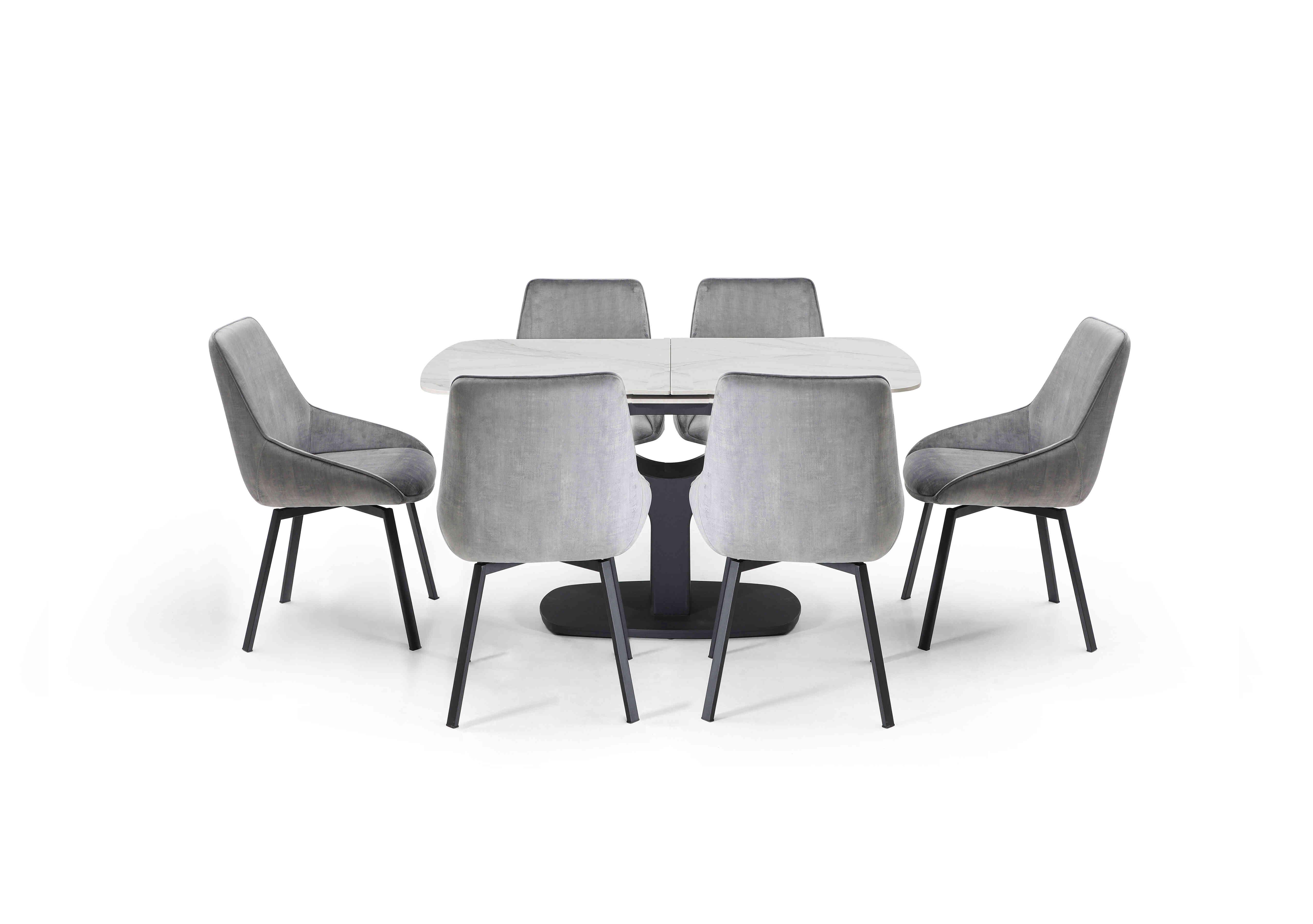Veja Pop-up Extending Dining Table with 6 Swivel Dining Chairs in Grey Heritage on Furniture Village