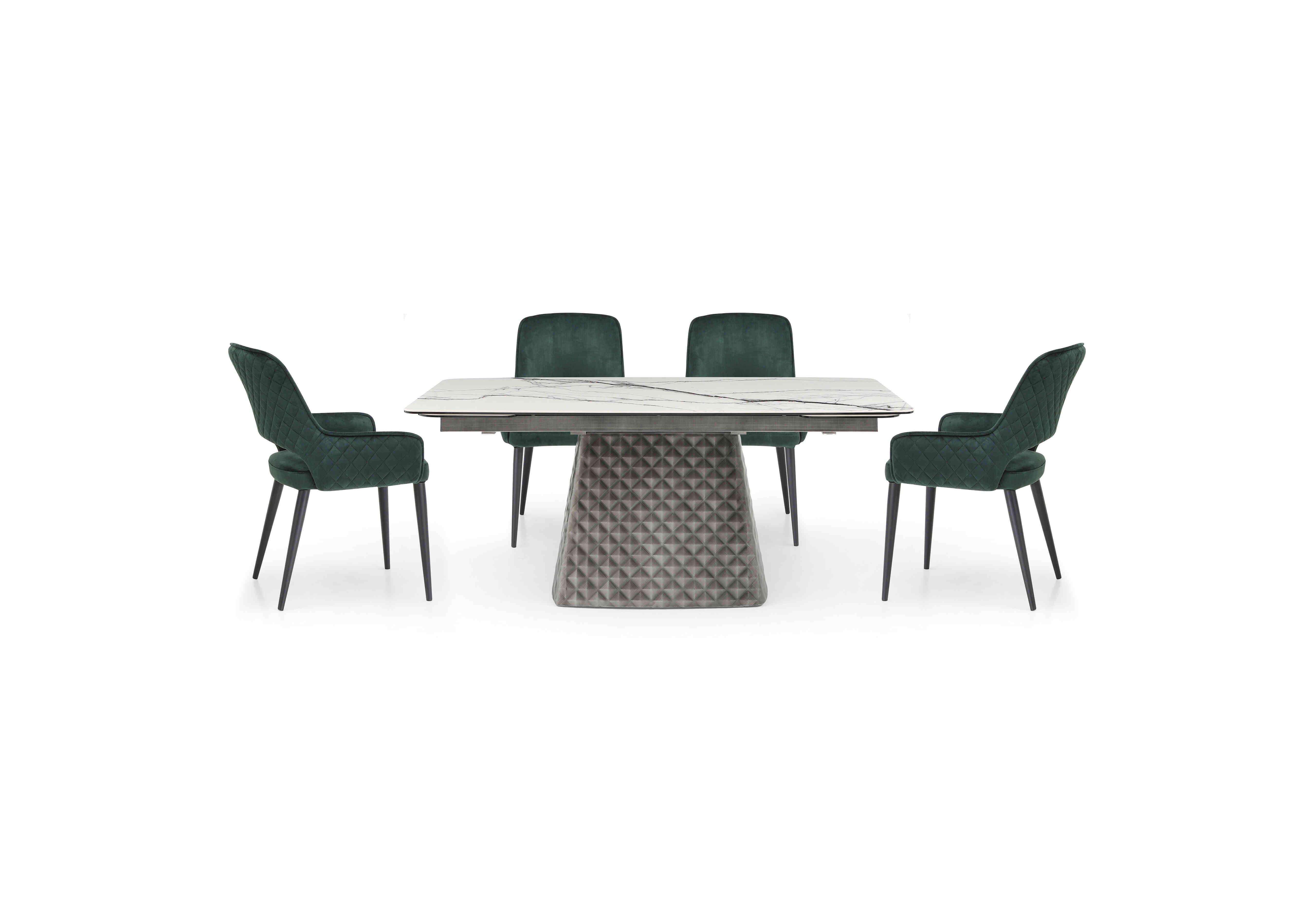 Basque Extending Dining Table with 4 Dining Chairs in Bottle Green on Furniture Village