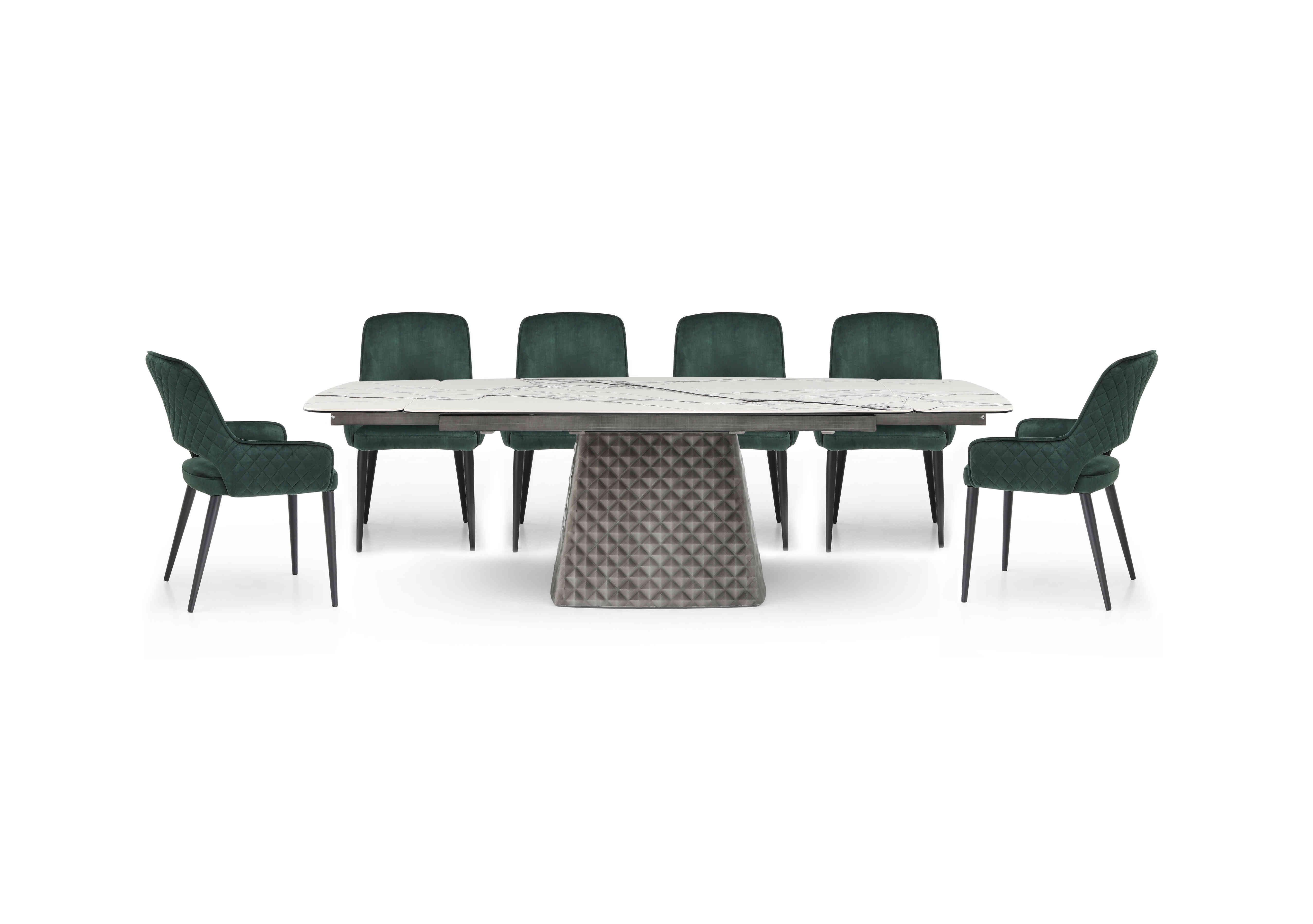 Basque Extending Dining Table with 6 Dining Chairs in Bottle Green on Furniture Village