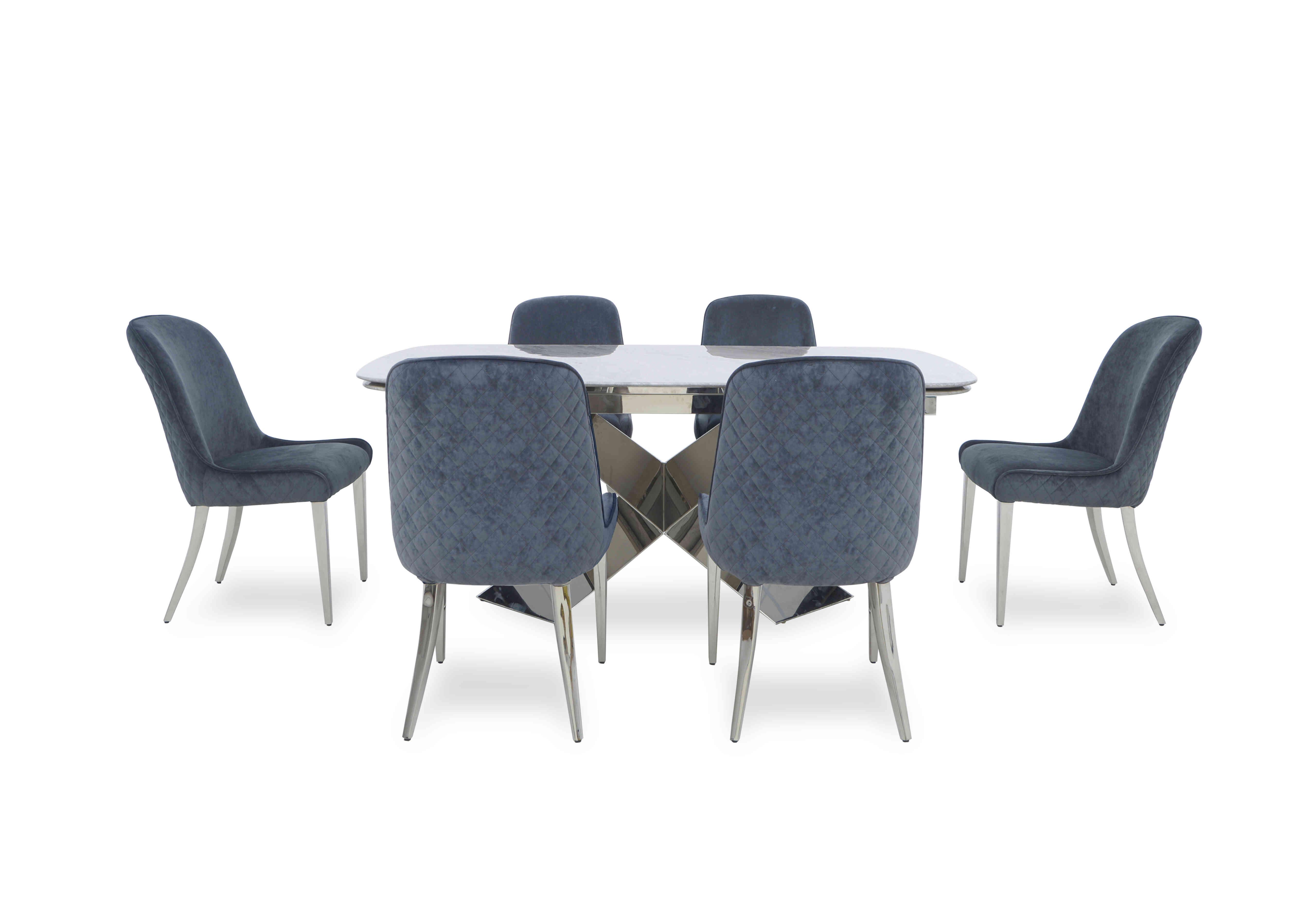 Gabana Extending Dining Table with 6 Velvet Dining Chairs in Blue on Furniture Village