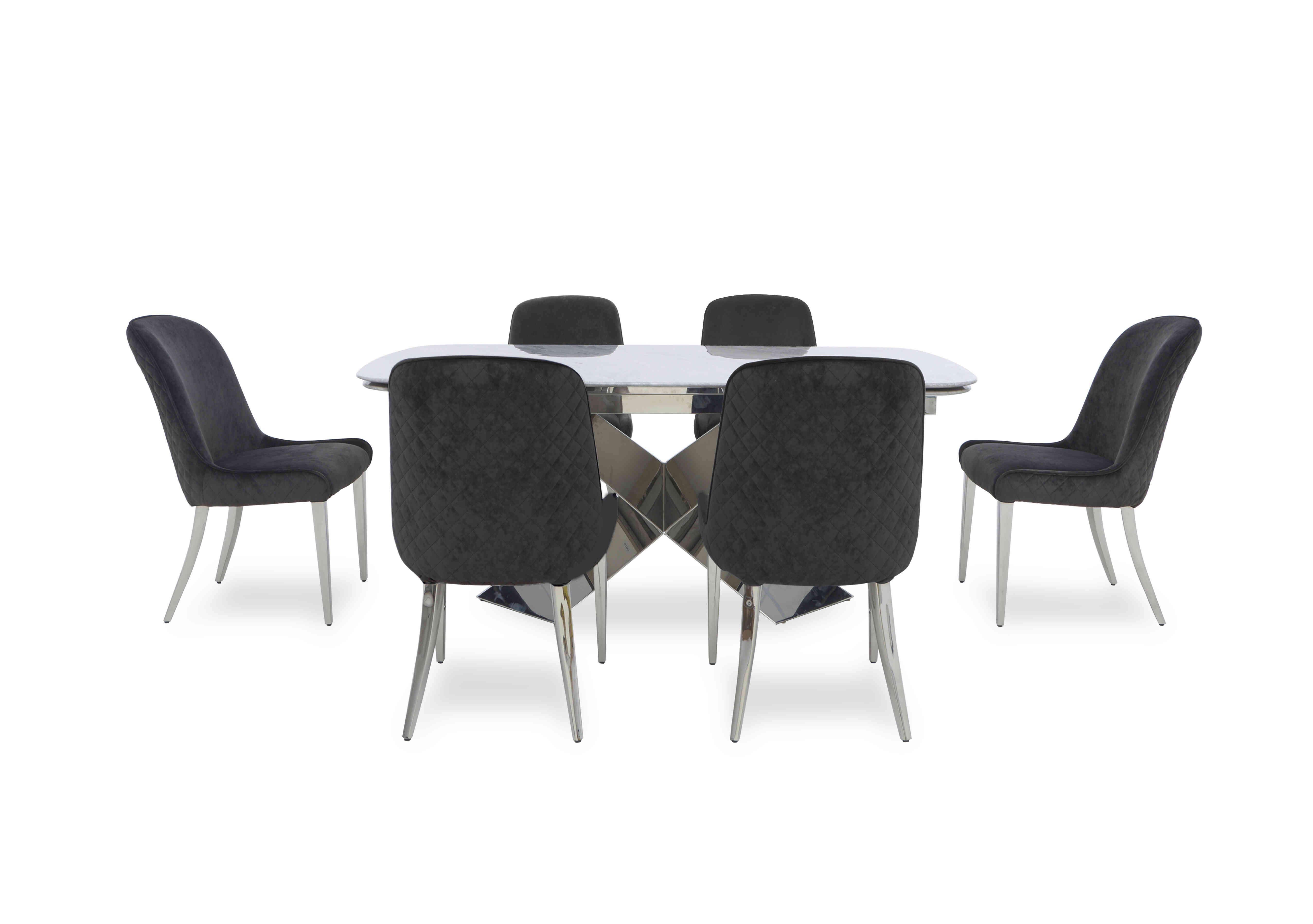 Gabana Extending Dining Table with 6 Velvet Dining Chairs in Charcoal on Furniture Village