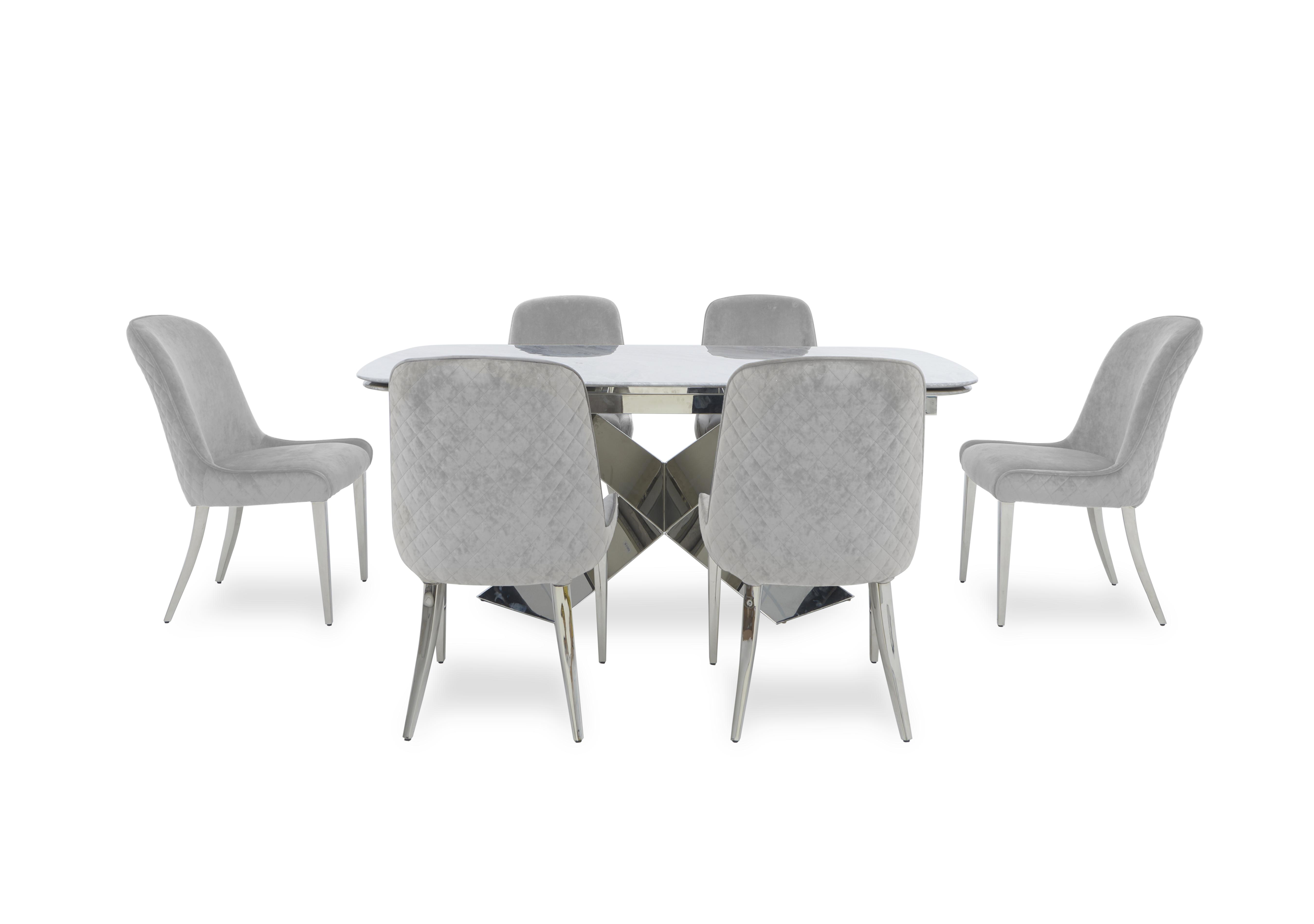 Gabana Extending Dining Table with 6 Velvet Dining Chairs in Stone on Furniture Village