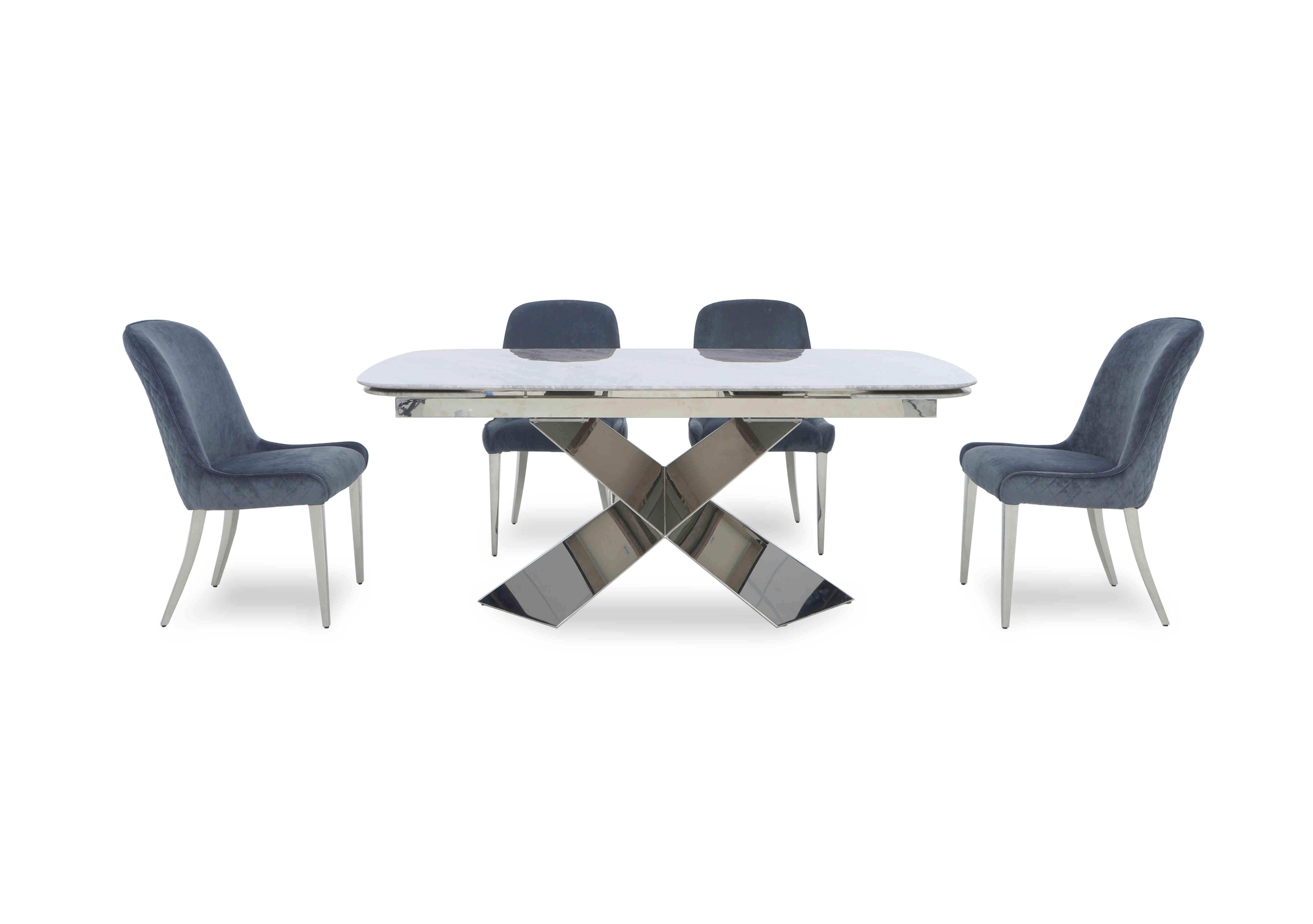 Gabana Extending Dining Table with 4 Velvet Dining Chairs in Blue on Furniture Village