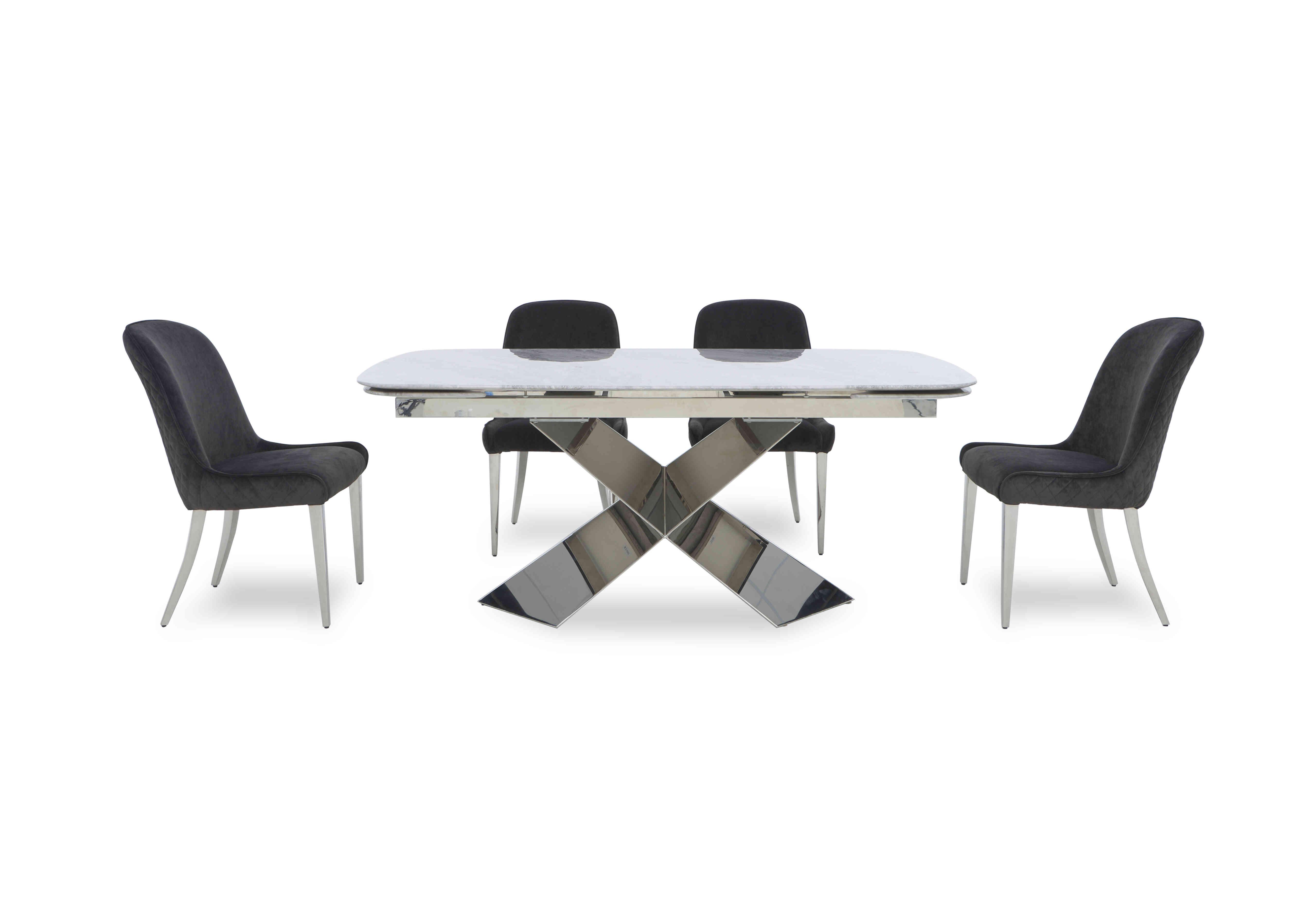 Gabana Extending Dining Table with 4 Velvet Dining Chairs in Charcoal on Furniture Village