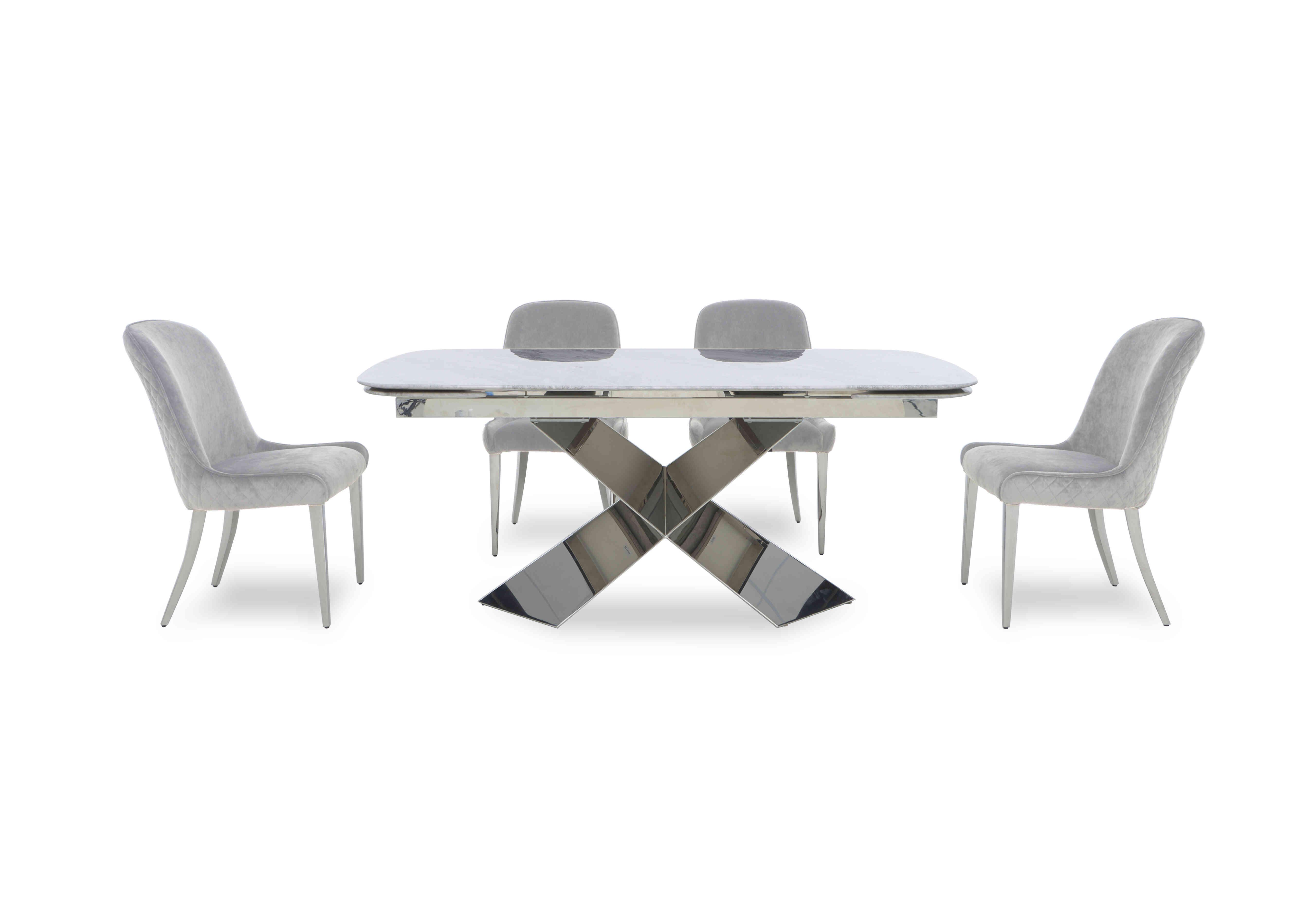 Gabana Extending Dining Table with 4 Velvet Dining Chairs in Stone on Furniture Village