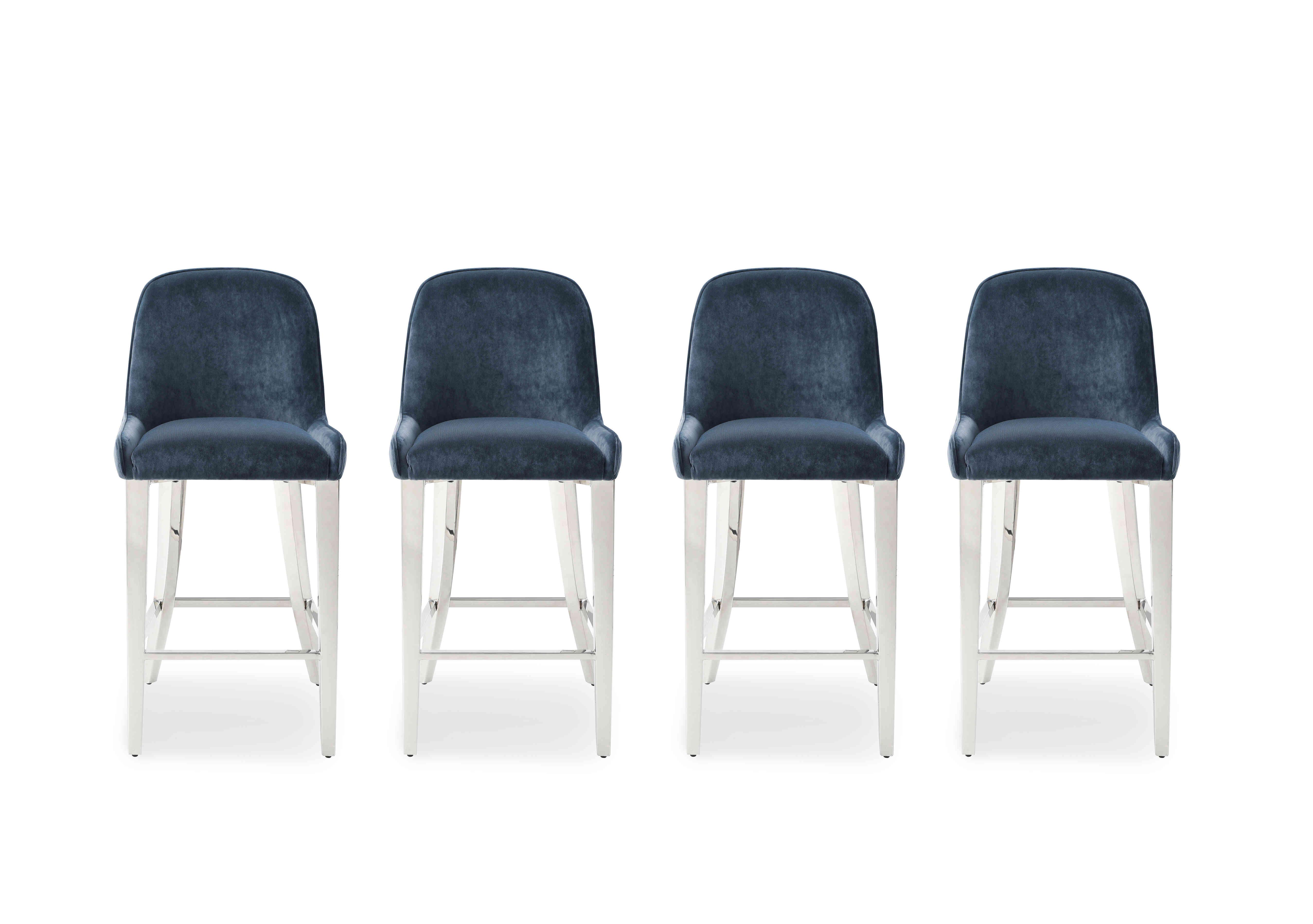 Gabana Set of 4 Velvet Bar Stools in Blue on Furniture Village