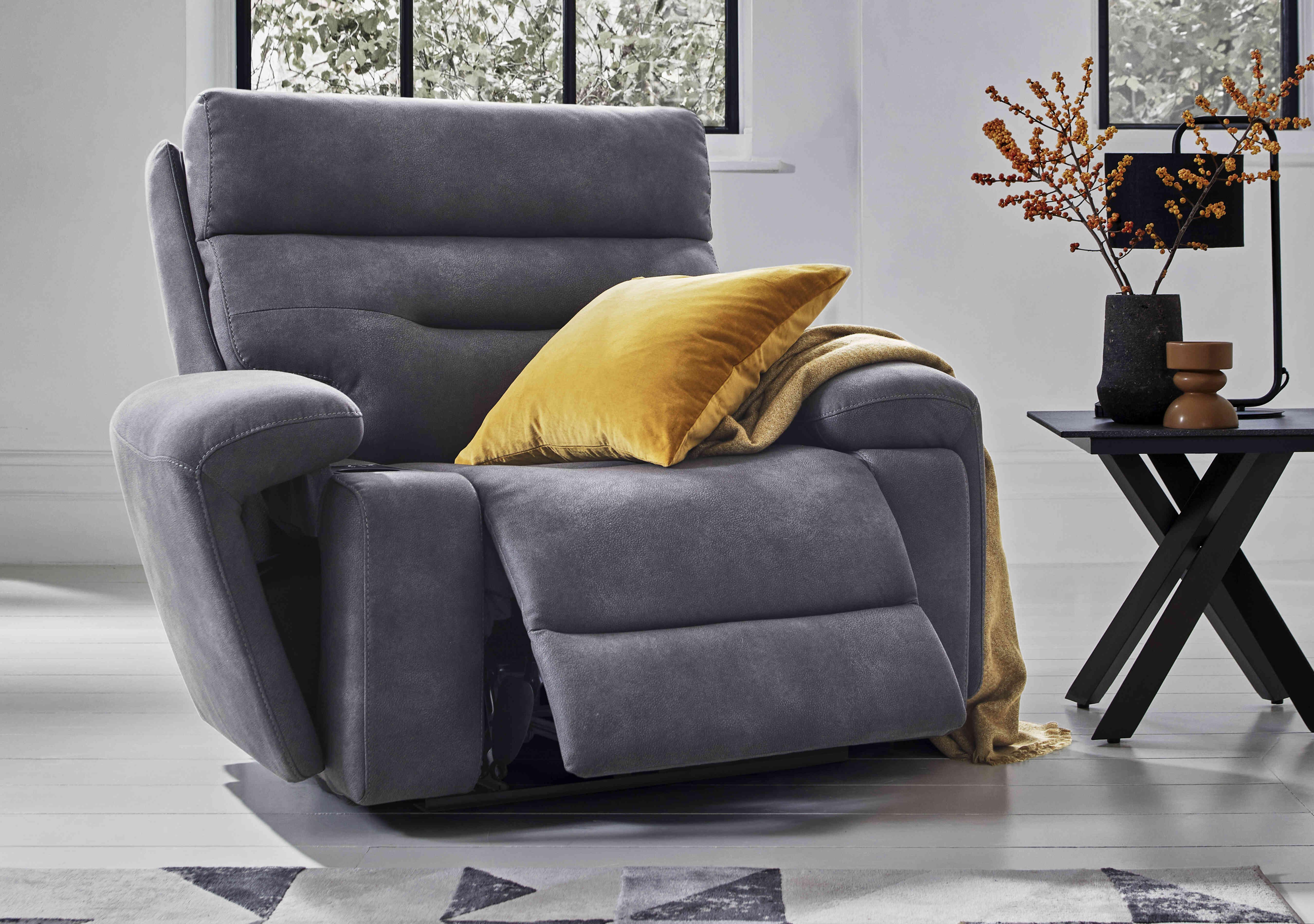 Cinemax Media Fabric Power Recliner Chair with Power Headrest in  on Furniture Village