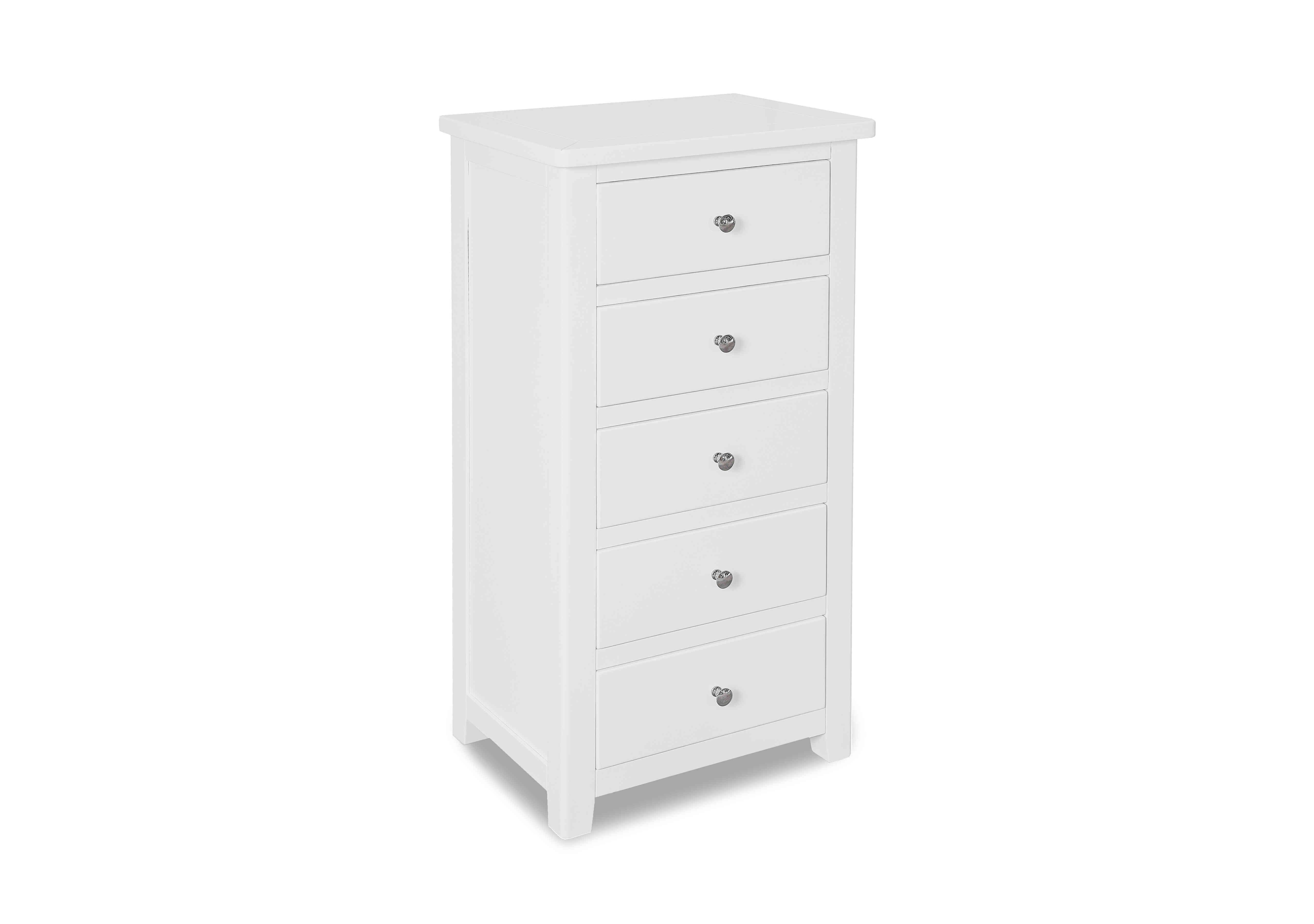 Grace 5 Drawer Narrow Chest in White on Furniture Village