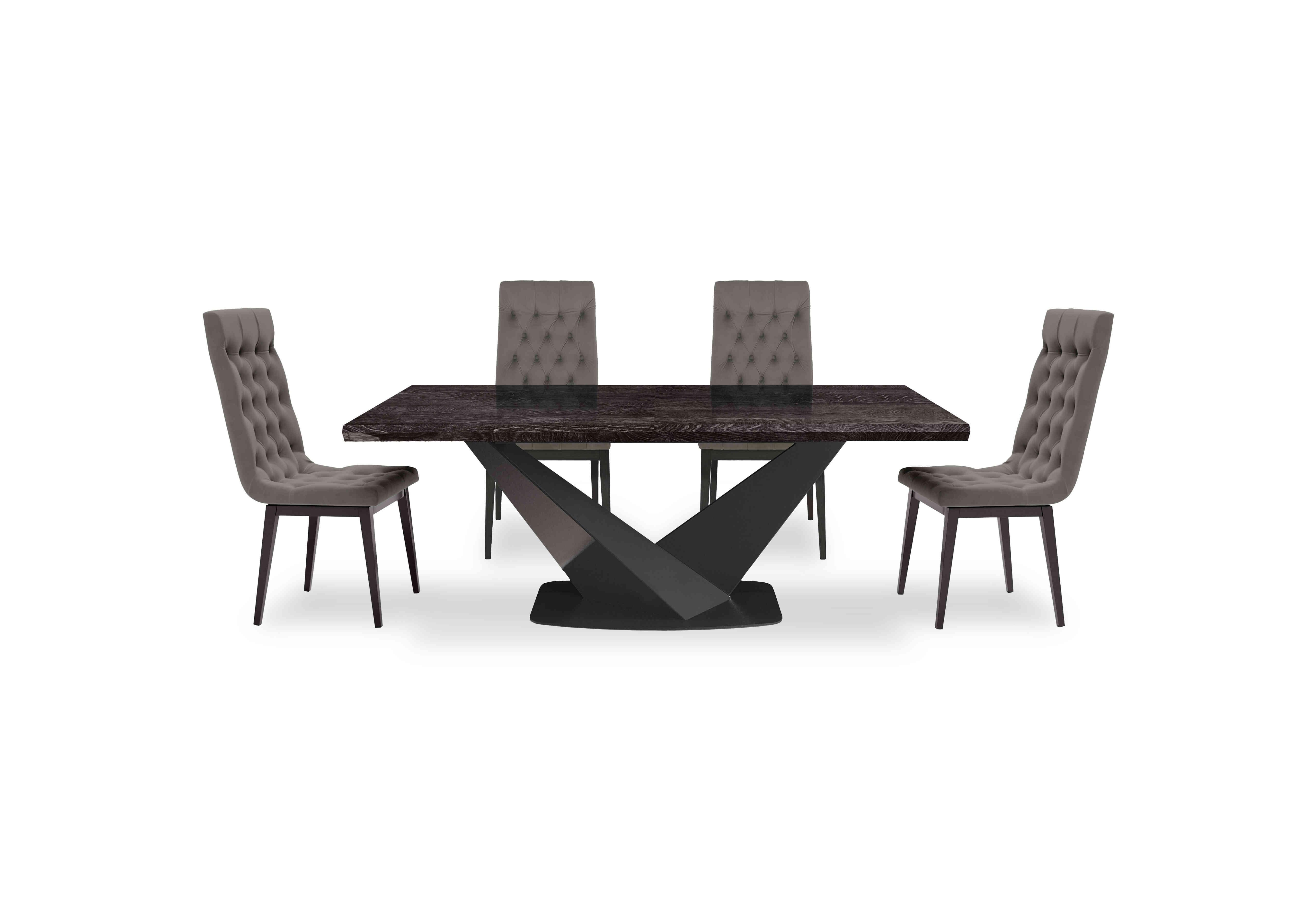 Vita Extending Dining Table and 4 Button Back Dining Chairs in Miraglio 205 Granite on Furniture Village