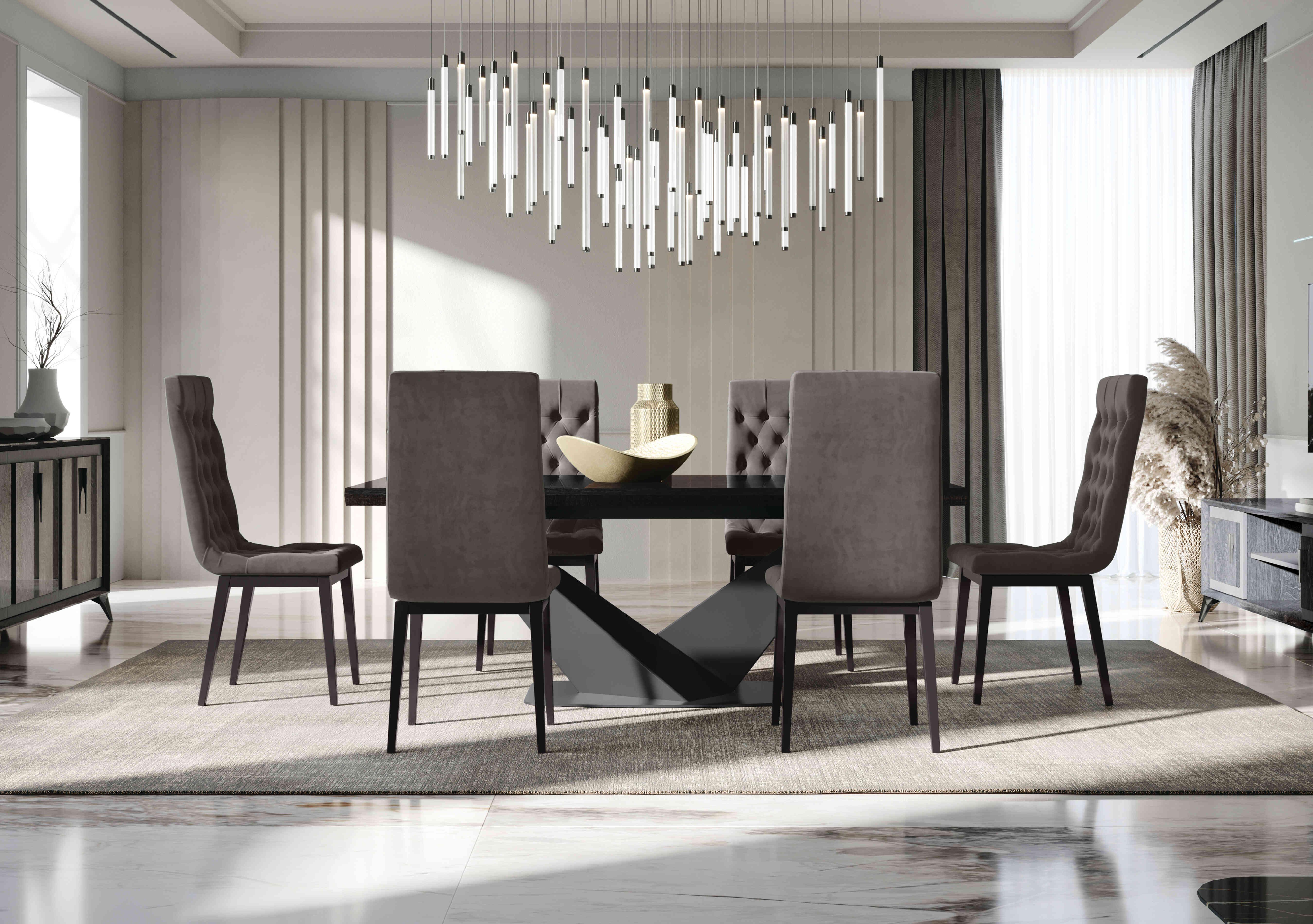 Vita Extending Dining Table and 6 Button Back Dining Chairs in  on Furniture Village