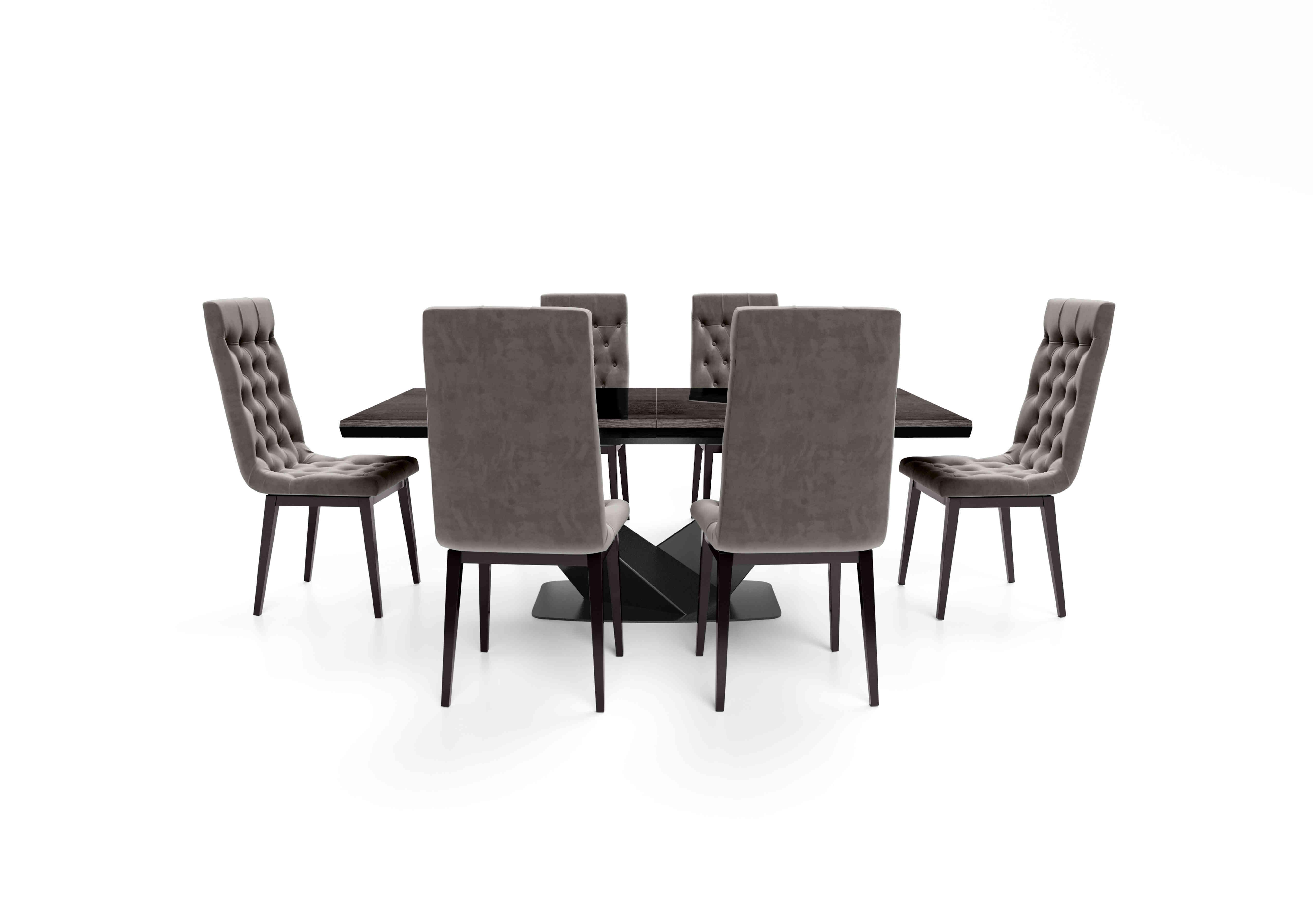 Vita Extending Dining Table and 6 Button Back Dining Chairs in Miraglio 205 Granite on Furniture Village