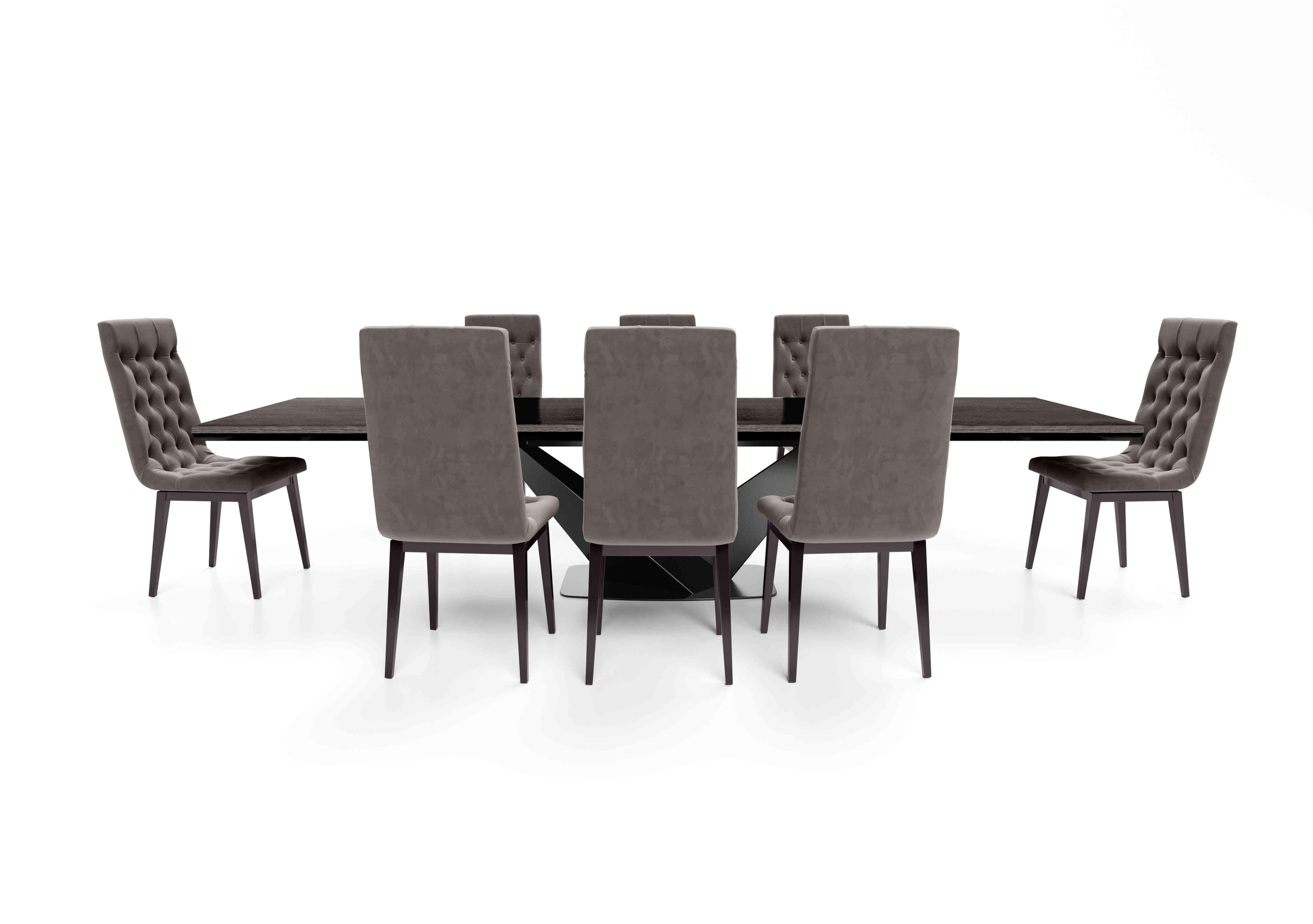 Vita Extending Dining Table and 8 Button Back Dining Chairs in Miraglio 205 Granite on Furniture Village