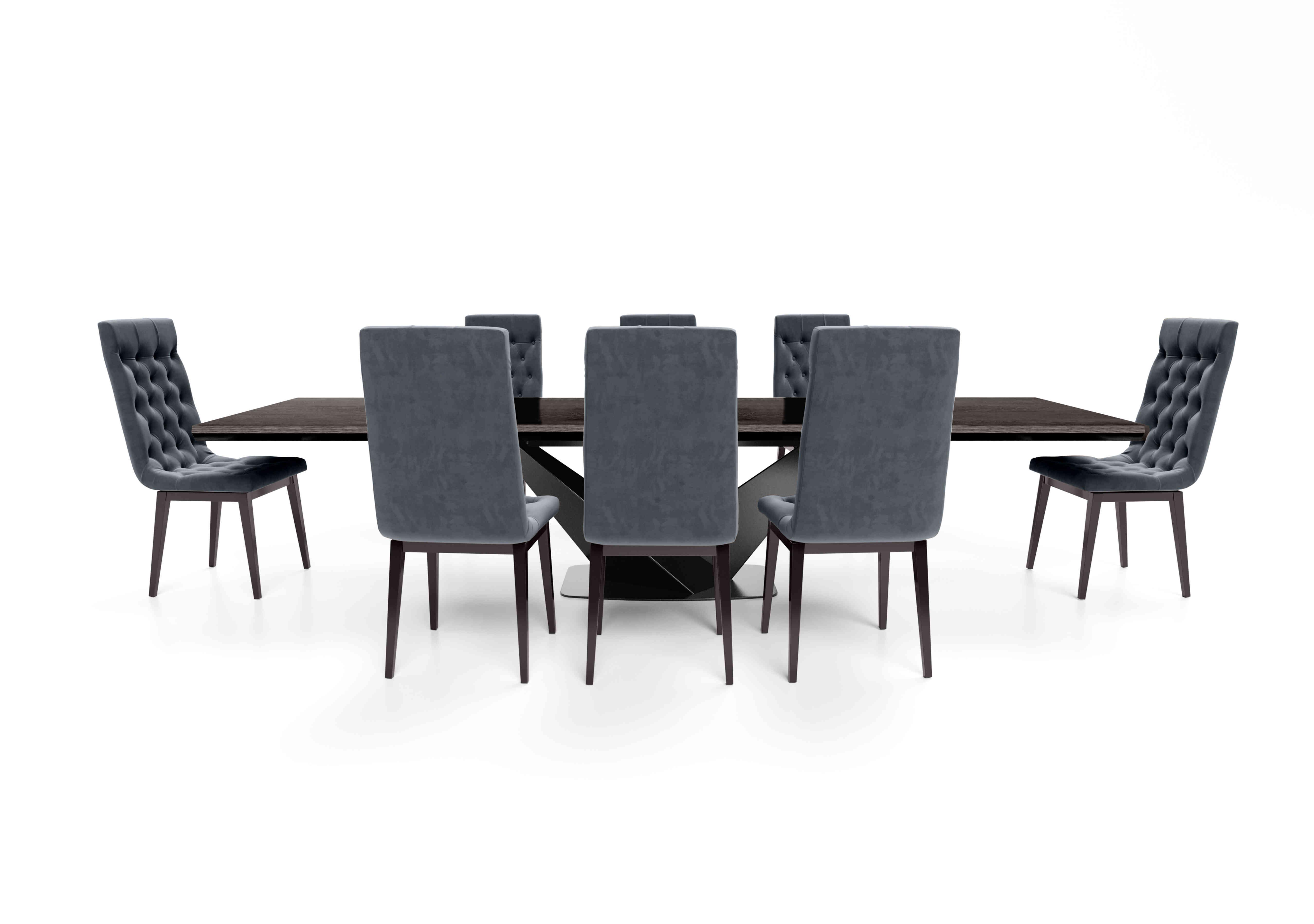 Vita Extending Dining Table and 8 Button Back Dining Chairs in Miraglio 617 Charcoal on Furniture Village