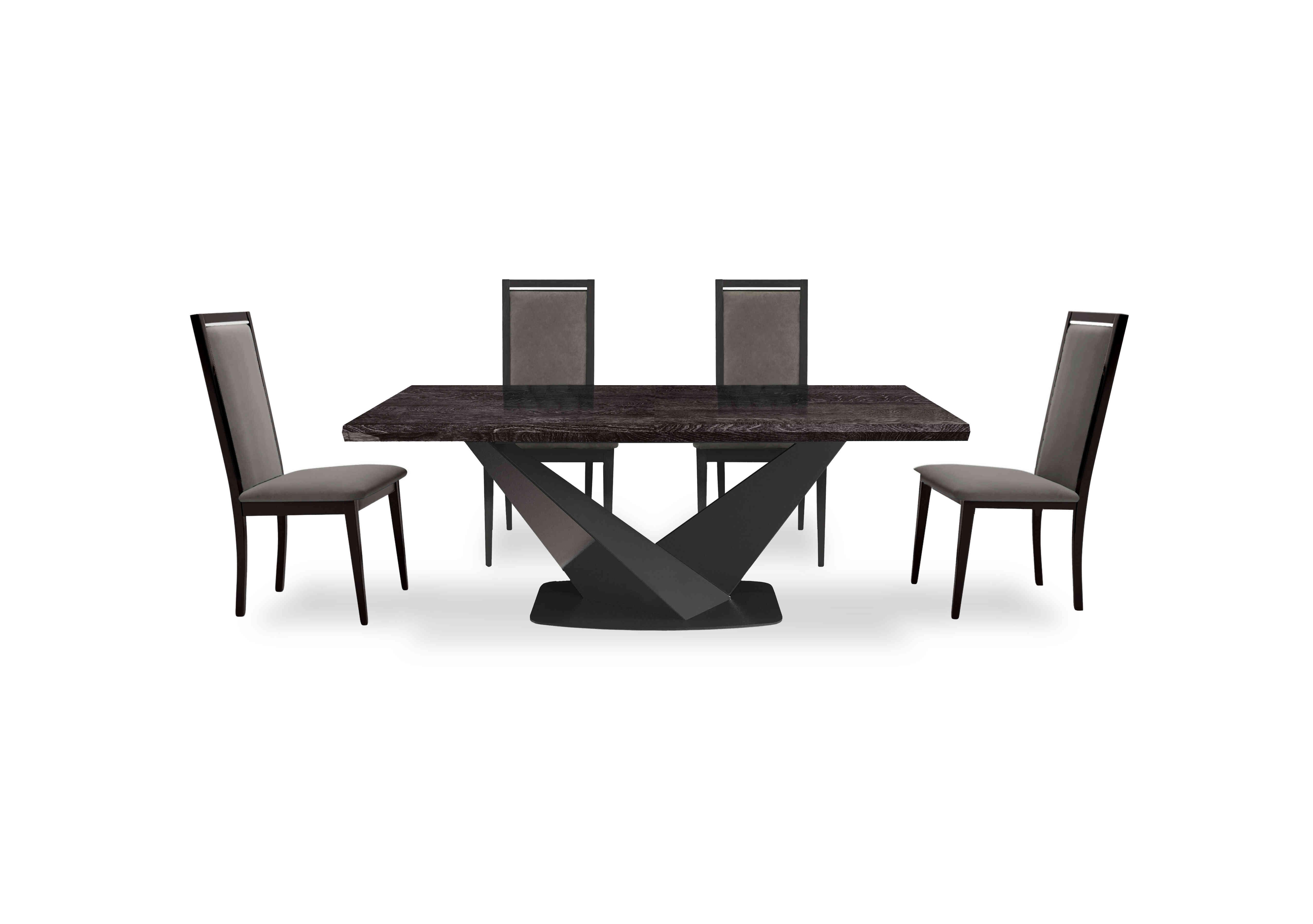 Vita Extending Dining Table and 4 Wooden Dining Chairs with Plain Upholstered Backs in Miraglio 205 Granite on Furniture Village